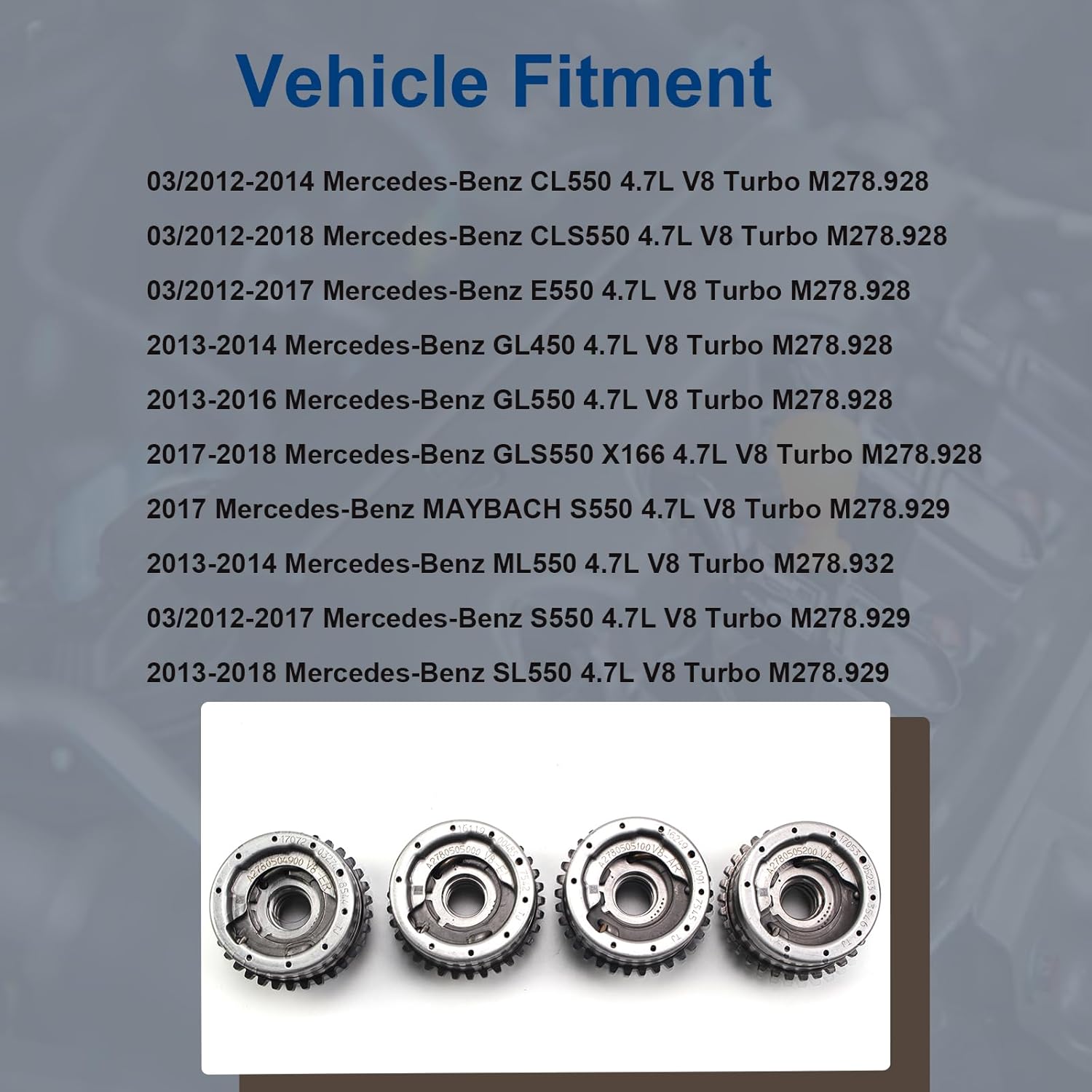 AUCERAMIC M278 Timing Chain Kit with Camshaft Adjuster Sprocket Compatible with Mercedes Benz CLS550 E500 E550 GL450 GL500 X166 GL550 GLS550 CL550 GLE500 ML500 W166 W212 4.7L V8 Turbo A0009935576