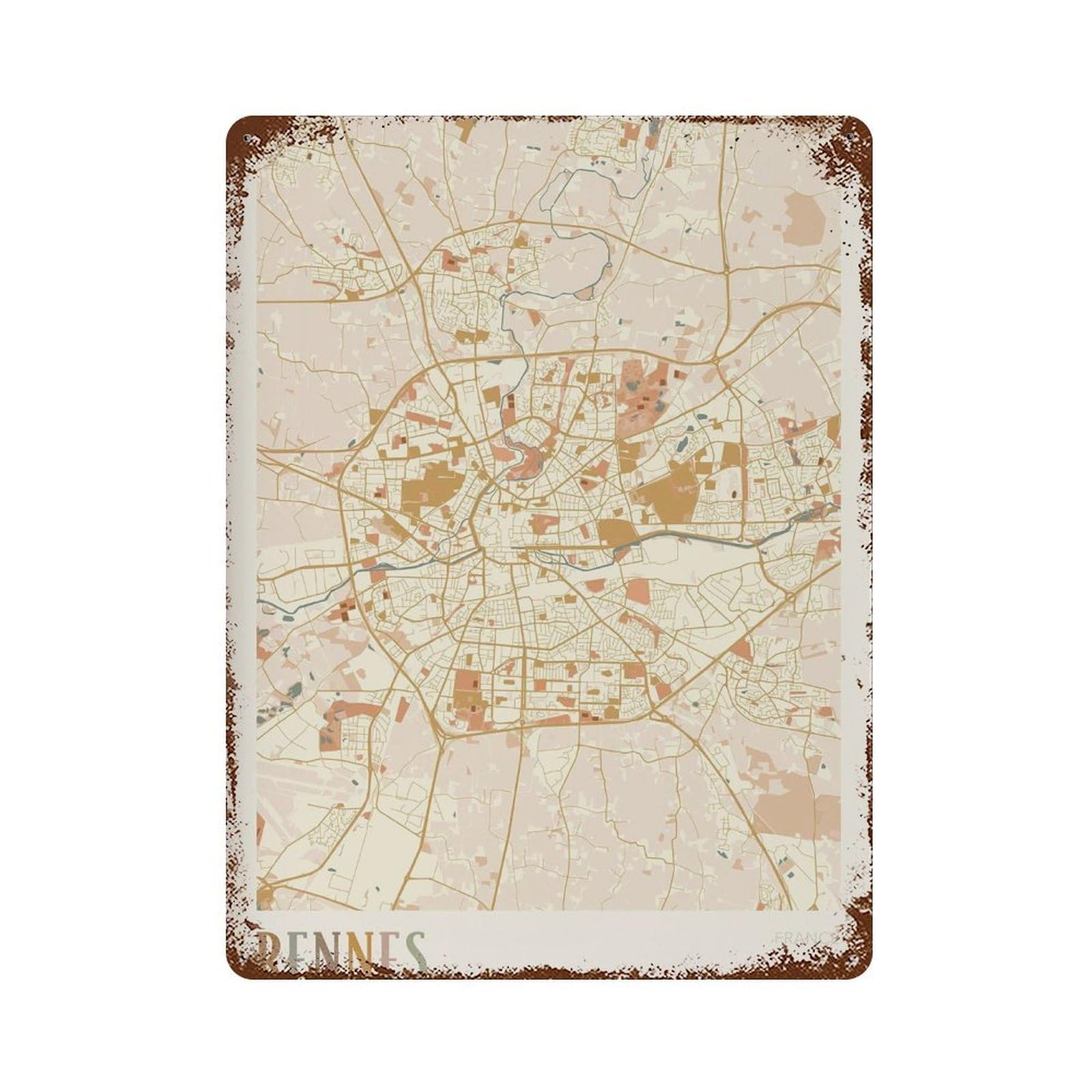 xiaoxiaoshen Rennes Map France Travel Gift Boho Wall Decor Art Metal Tin Poster Modern Home Decor Art Home Bar Shop Decorations Vintage Sign 40x30cm