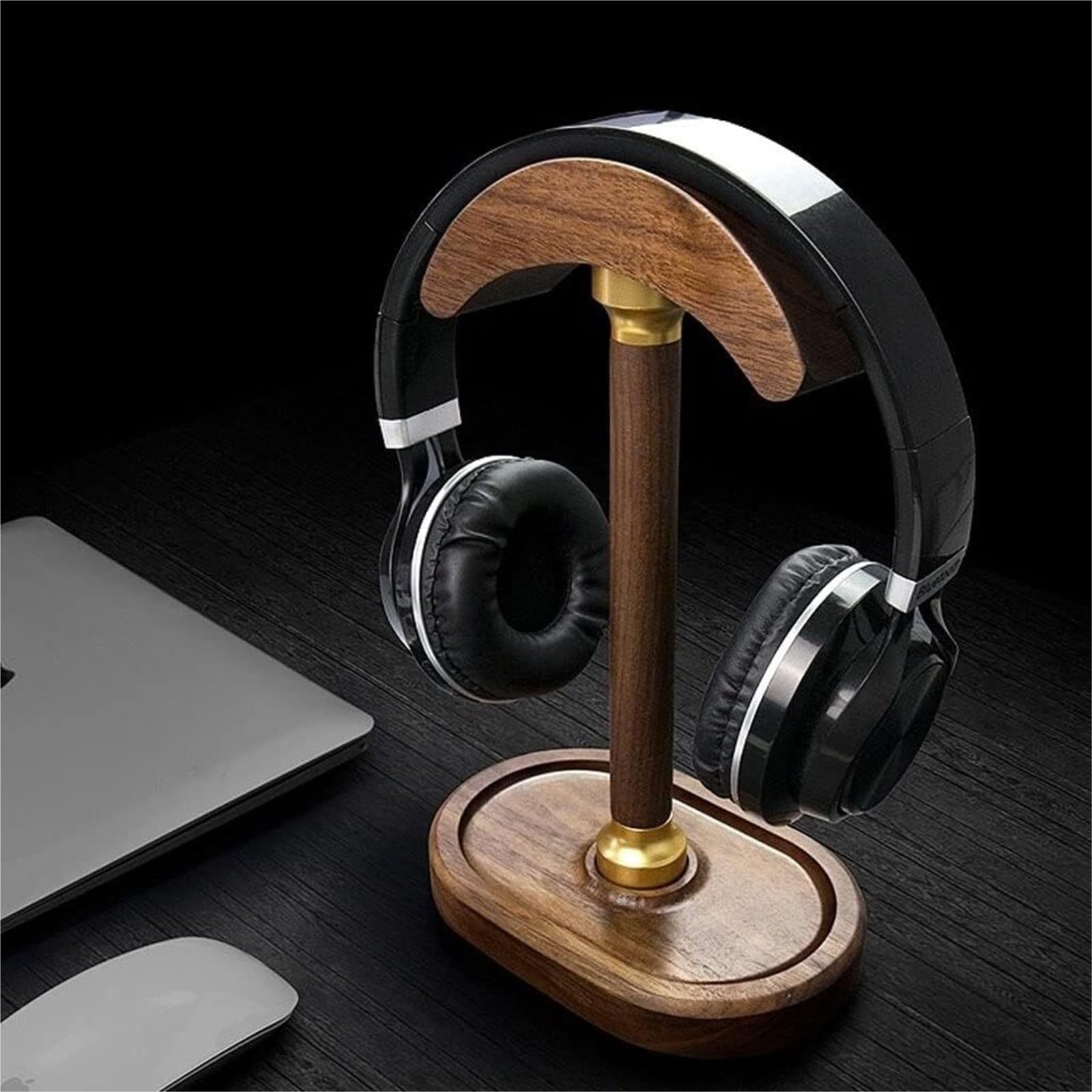 Gaming Accessori Supporto per Cuffie in Noce Curvo Supporto per Cuffie Verticale da Tavolo Accessori da Tavolo da Gioco Stand Over-Ear da Gioco