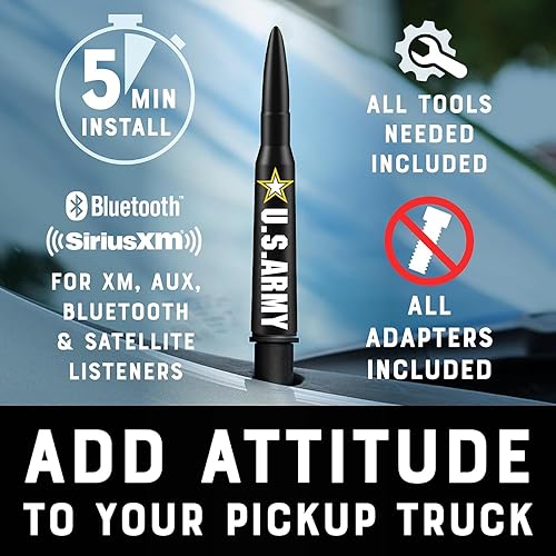 Miniatura 65 de 50 Cal Badass Bullet Antenna se adapta a Jeep Wrangler JK y JL de (2007 para accesorios Jeep Wrangler y Gladiator), seguro para lavado de autos