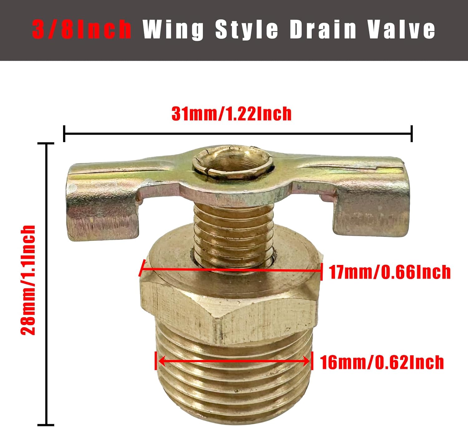 3/8" Air Compressor Drain Valve,Brass Wing Style Drain Cock,Tank Drain Cock,Air Compressor Fittings Water Valve(1Pcs,Wing Style)