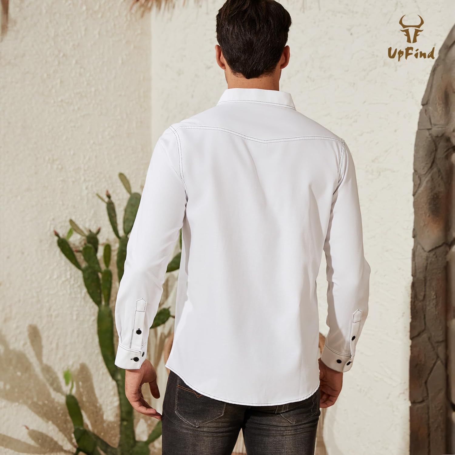 Men's Western Cowboy Shirt Long Sleeve Cotton Slim Fit Casual Button Down Shirts with Pockets - Image 5