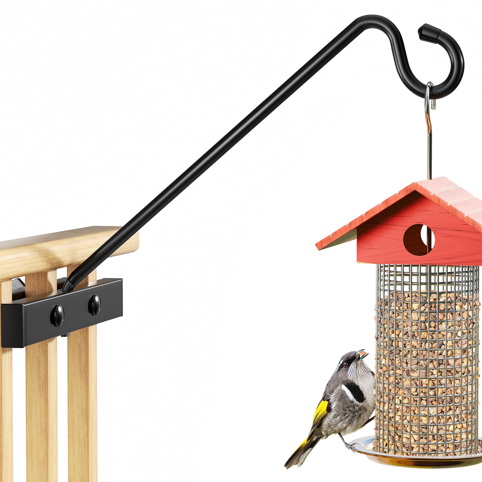 View 1 of 12Inch Deck Hook, Deck Bird Feeder Hanger for Railing 22 lbs Capacity