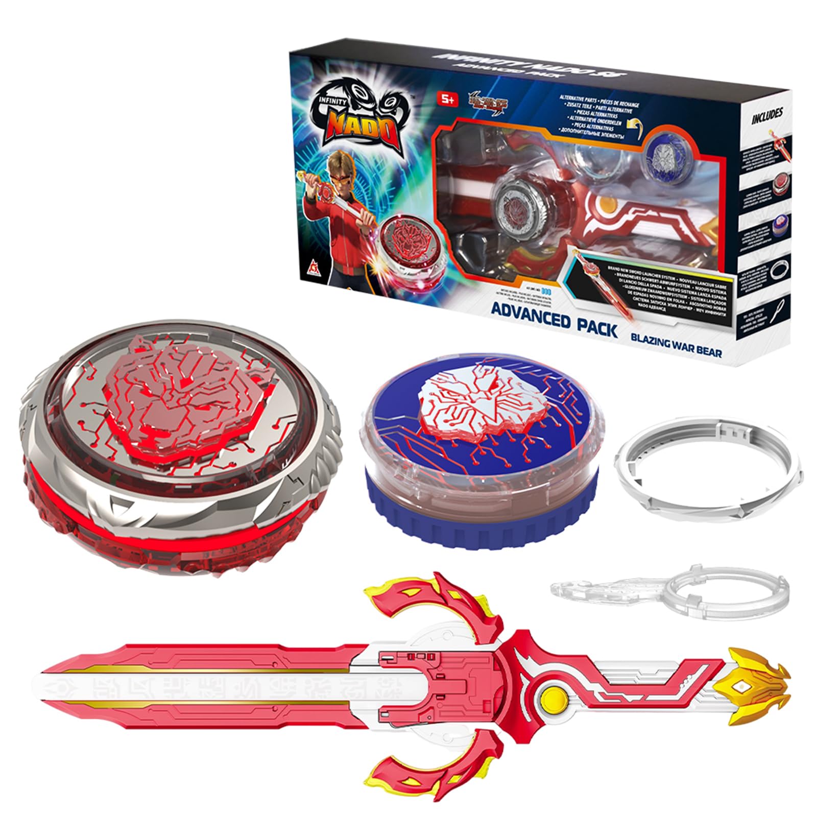INFINITY NADO Toupie pour Enfants Jouets métalliques garçons, Battle Tops toupie Lanceur Épée, Spinning Tops à partir de 5 6 7 8 9 10 11 12 Ans Garcon Fille Cadeau, Advanced Pack Blazing War Bear