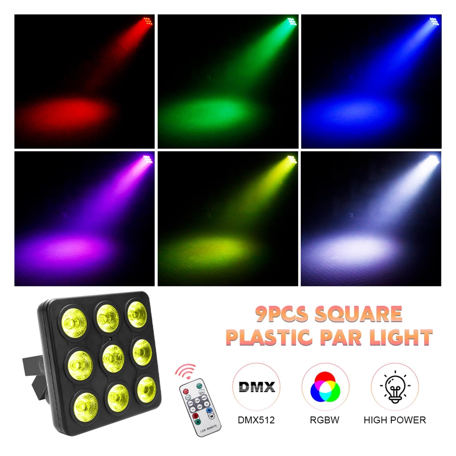 Oświetlenie Dyskotekowe 4szt. 9x10W LED Square Par Light, 8CH DMX512 Dźwięk Aktywowany Efekt sceniczny Oświetlenie dla DJ Disco Bar Party