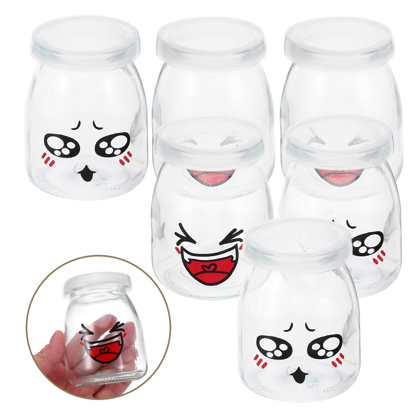 Veemoon Pots de Yaourt en Verre 150ml, Lot de 6, Forme Bocal