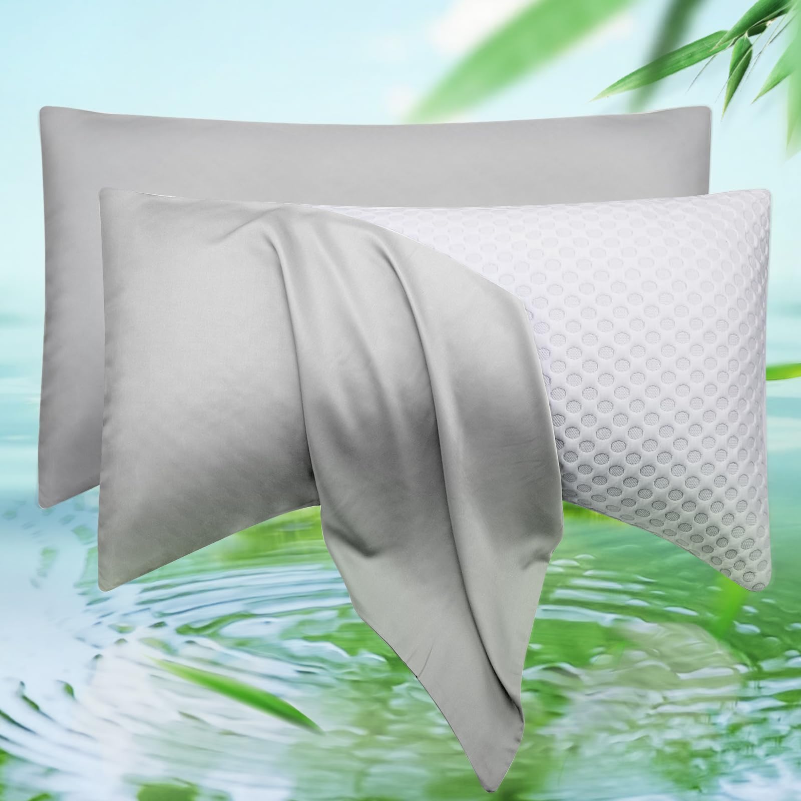Cooling Crescent Side Sleeper Pillow Cases King Size Set of 2 - Curved Rayon Derived from Bamboo Pillowcase Cover - Breathable Silky Pillowcase for Hot Sleepers Hair and Skin 20 * 36 Inches Light Grey