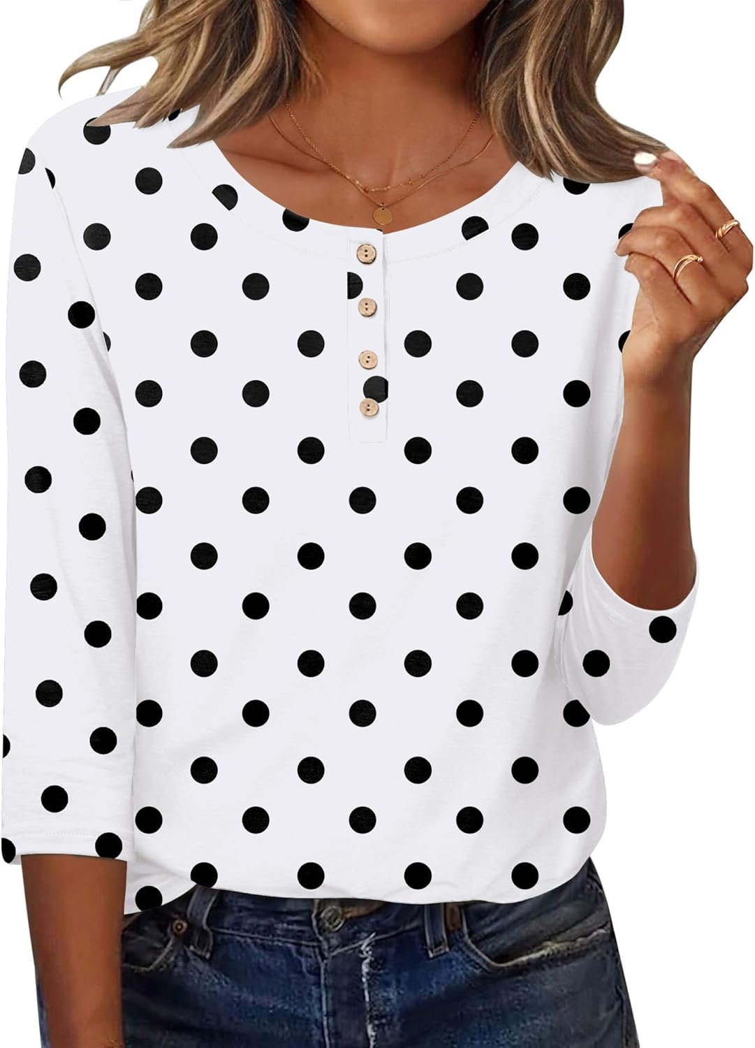 Zeagoo 3/4 Length Sleeve Women Tops Crew Neck Blouses Dressy Casual Summer T Shirts Loose Fit Business Work Clothes - Image 2