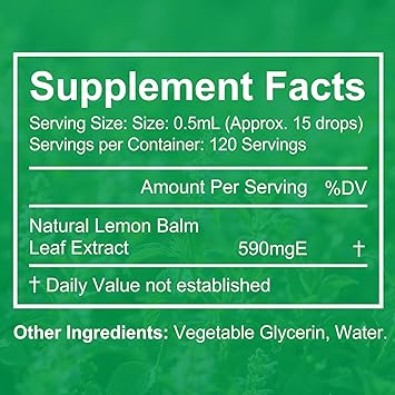 Lemon Balm Extract-Alcohol-Free, Natural Organic Lemon Balm Tincture Liquid for Women & Men, Helps to Relax, 590mg- 2.02 Fl.Oz