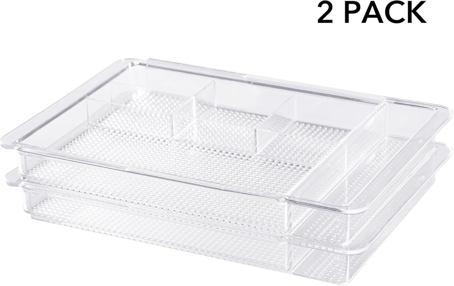 Oubonun Expandable Drawer Organizer 11.1” to 19.2” Width, Shallow Cosmetic Organizer 1.3” Height, 2 Packs, Clear Plastic Storage Trays for Dressing Table,Bathroom - Image 6