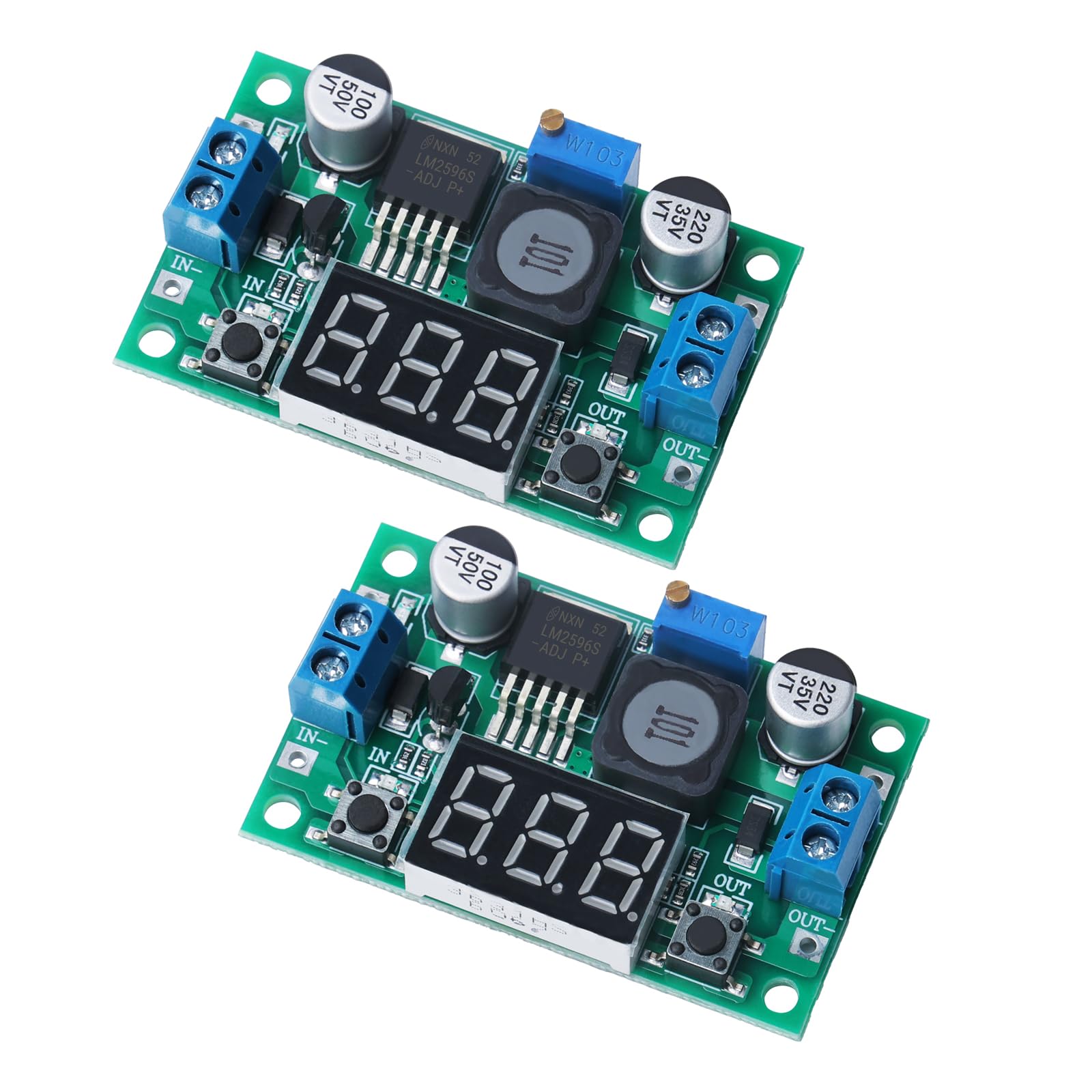 2PCS Green LM2596 Adjustable DC-DC Buck Converter Step Down Module with LED Voltage Display, 4-40V to 1.25-37V Power Supply