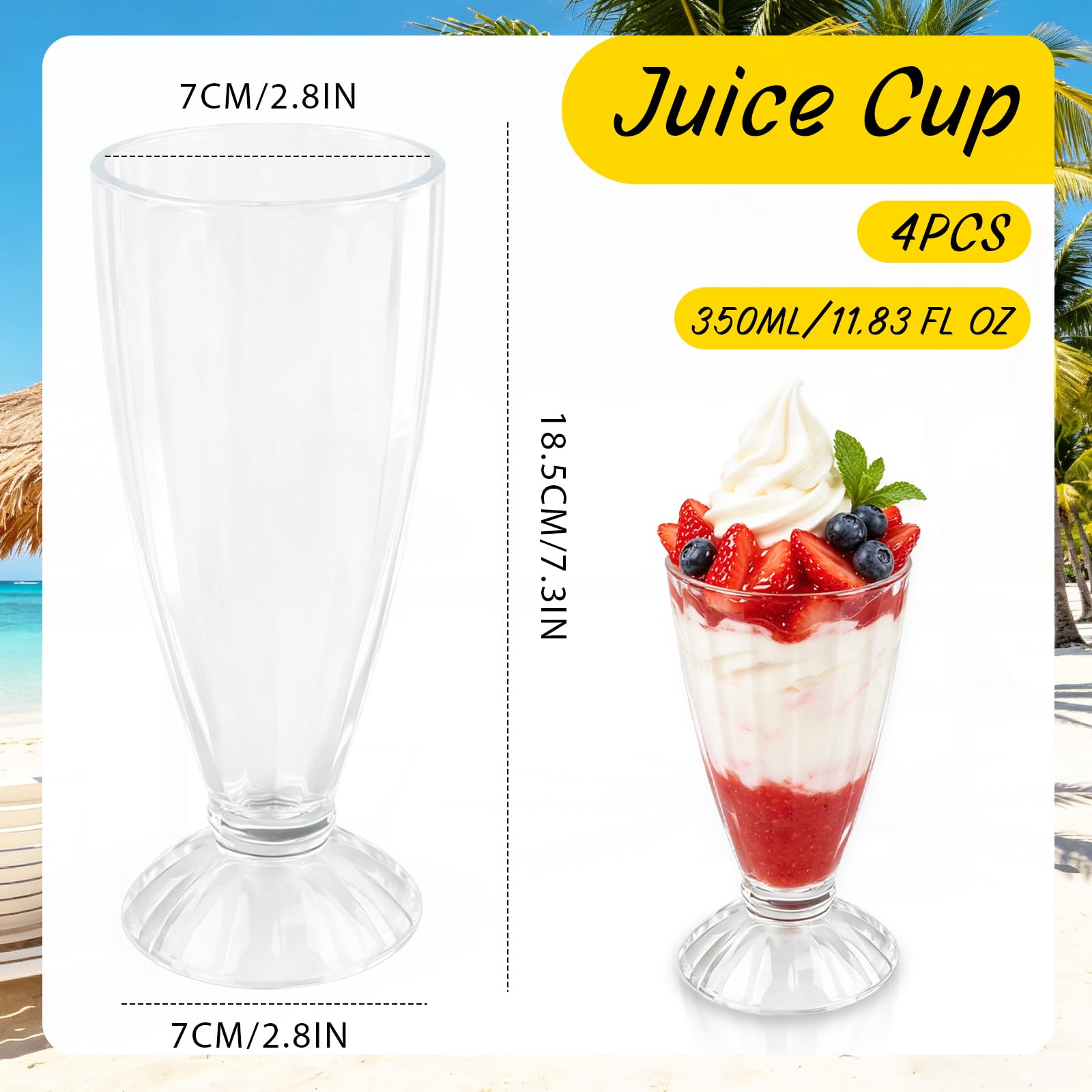 Set di 4 Bicchieri da Dessert in Vetro Gelato, 350 ml, Tazza Vetro Trasparente,Coppette Adatto per Gelati, Frappè, Dessert, Granite e Macedonie di Frutta (350ML)
