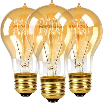 COLWATT 3-Pack A19 Edison Specialty Decorative Bulbs, 60W Incandescent Filament, 2200K Warm Amber Sunset Glow, E26 Base Dimmable Vintage Glass for Cozy Mood Lighting & Evening Ambiance