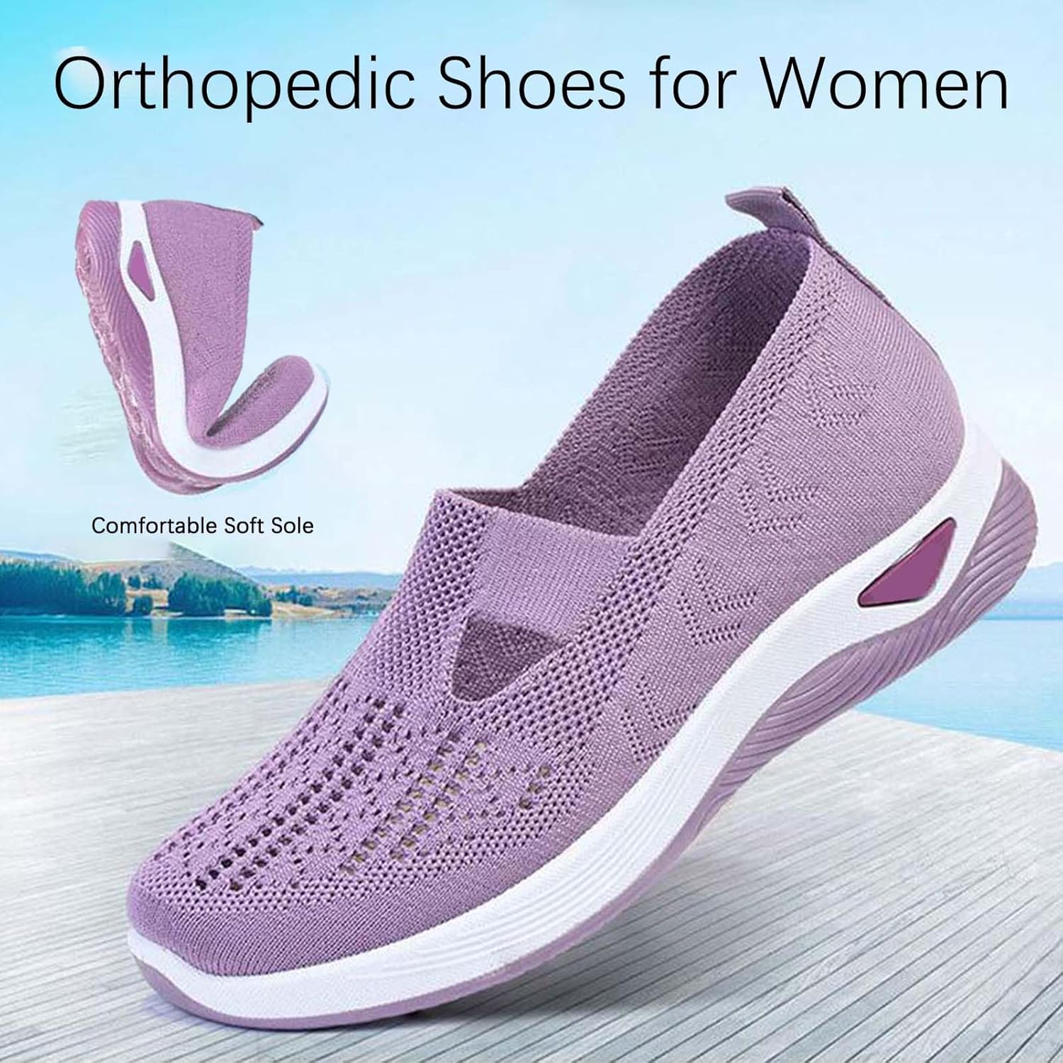 JollyPetal&Twig Orthopedic Shoes for Women,Women Wide Width Breathable Walking Comfortable Slip on Sneakers,Non Slip Arch Support Slip on Shoes - Image 4