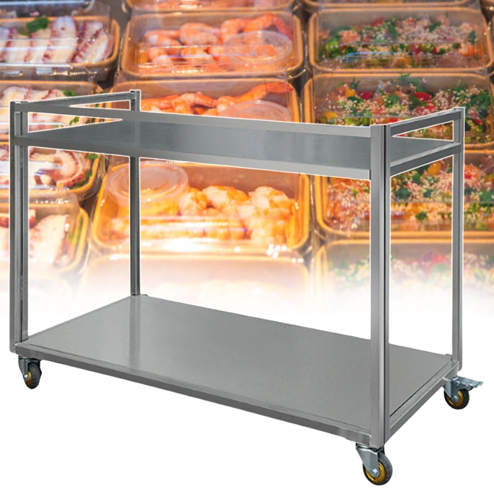 Imbisswagen Für Den Außenbereich Für Unternehmen, Rollendes Lagerregal Mit Feststellbaren Rädern, Edelstahlblech, 200 kg Tragkraft, Für Märkte/Kommerzielle Veranstaltungen,100x50cm
