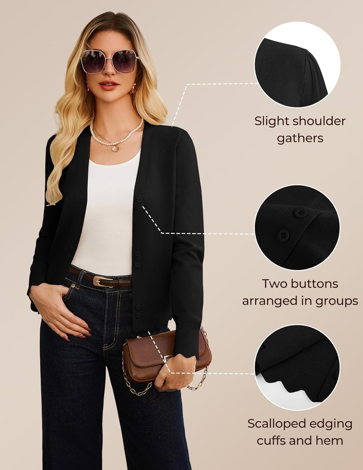 GRACE KARIN Women Cropped Cardigan Sweaters, Lightweight Long Sleeve Shrug, Button Up V Neck Knit Sweater Tops Spring - Image 5