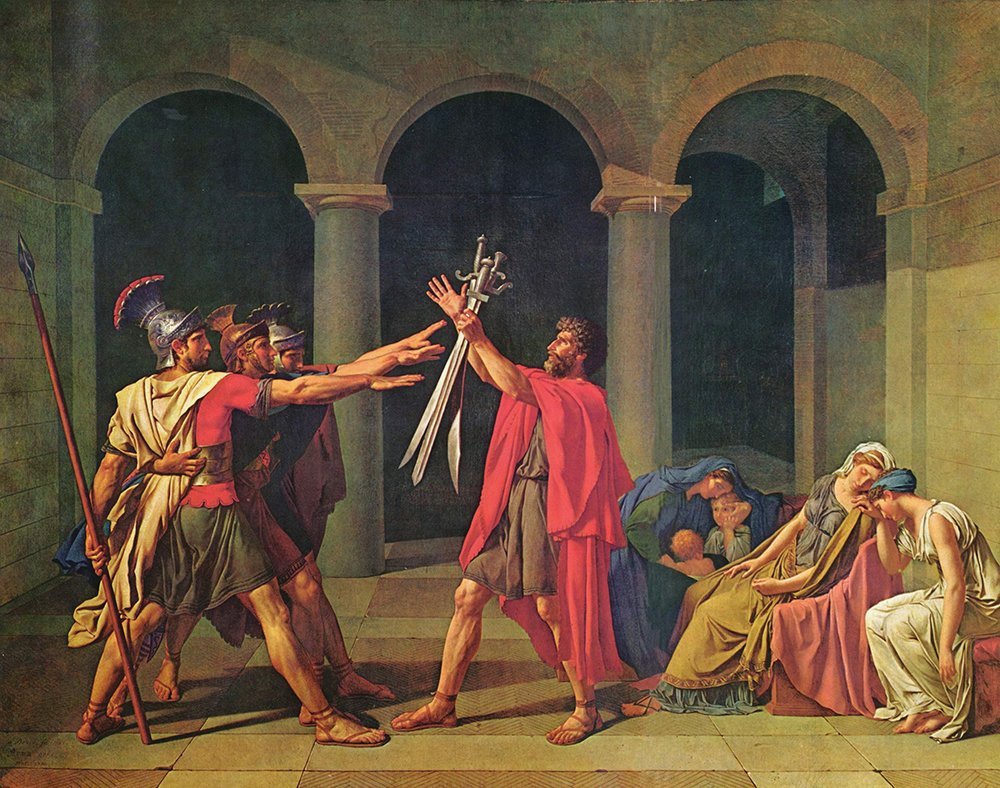 Lámina Jacques Louis David - Swords, cuadro pequeño con marco marrón de calidad