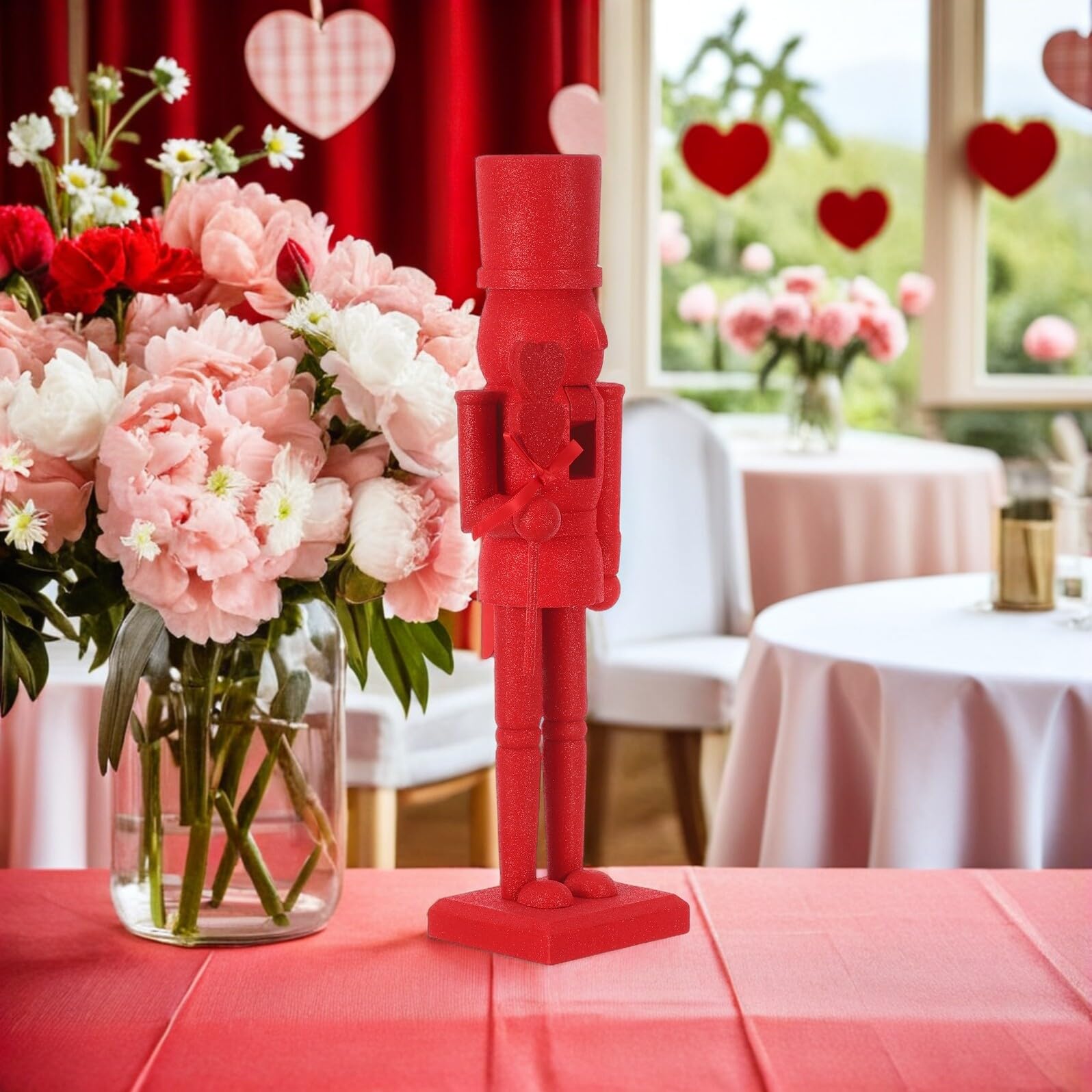 Toyvian Holz Nussknacker Figur 36cm mit Glitzerdetails Bruchsicher Festliche Valentinstag und Weihnachtsdekoration Nussknacker Sammlerstück für Tisch und Wohnraum