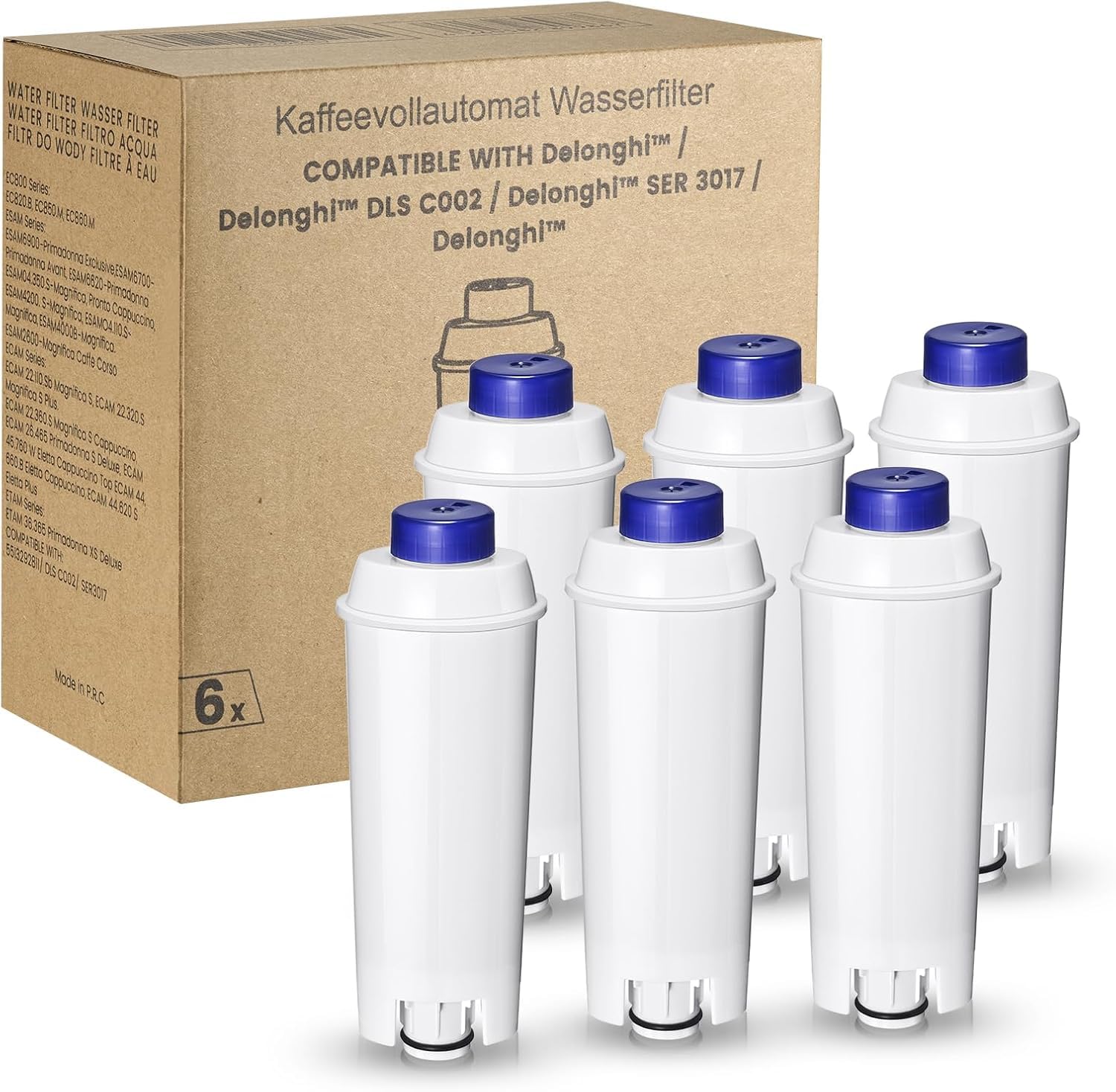 Mutital Coffee Machine Fitler, Delonghi Filter Replacement for DeLonghi DLSC002, Delonghi Magnifica Evo, Dinamica Plus, ESAM, ETAM, BCO, EC. Activated Carbon Water Filter Cartridges Softener (6 Pcs)