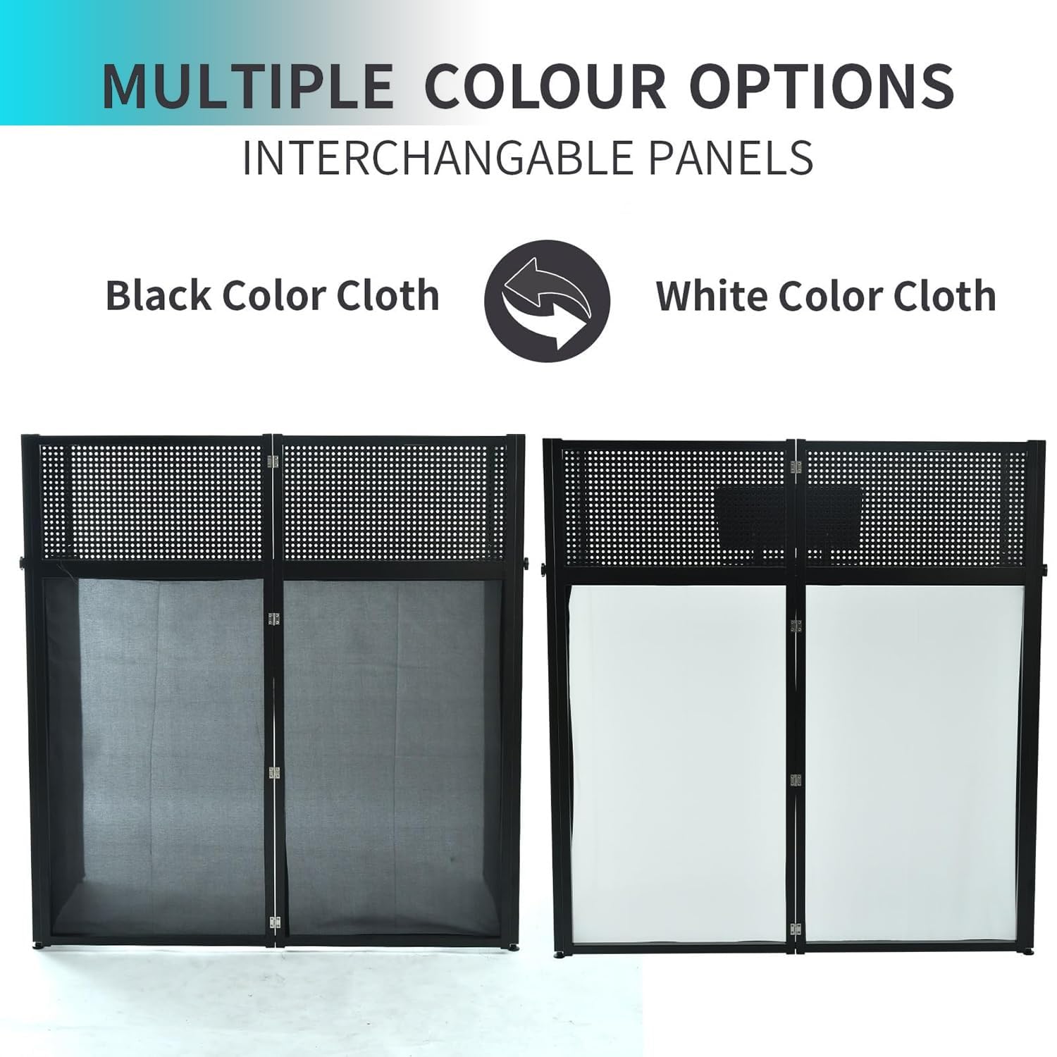 Tragbare DJ-Fassaden-Tischstation, DJ-Disco-Stand-Mixer-Regal, Faltbare DJ-Event-Kabine-Fassade mit weißem und schwarzem Gitterstoff, gepolsterte Tragetasche, Flache (40 * 40 * 20 Zoll)