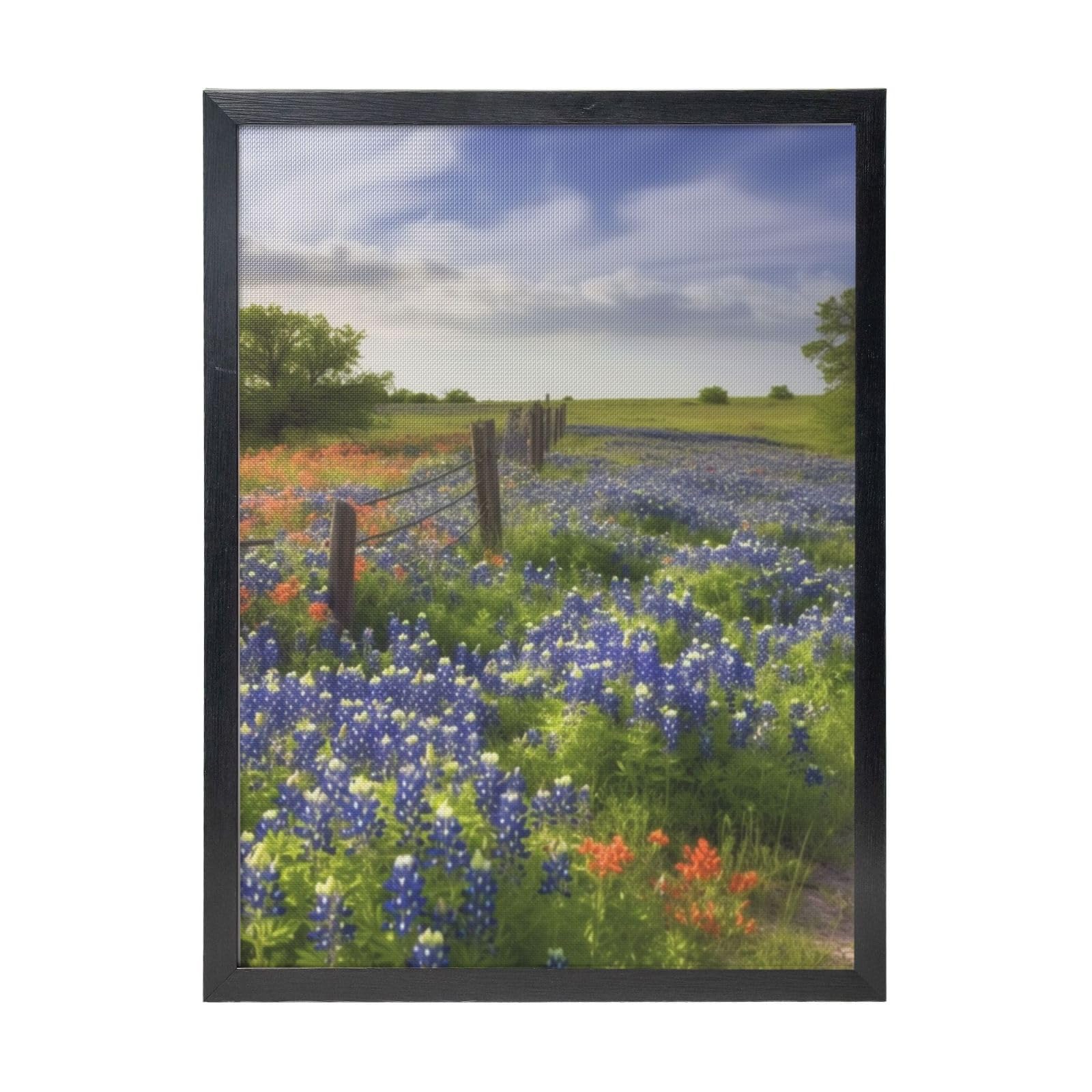 Framed Wall Art - Decorative Canvas Painting Texas Bluebonnets Scenery Pictures Poster Aesthetic Modern Prints Artwork for Bedroom Office Wall Decor Ready To Hang 12x16 in