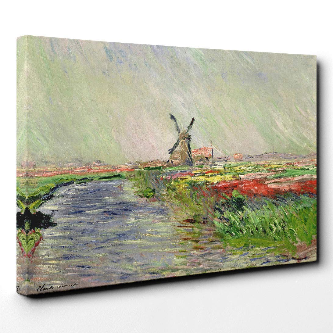 Claude Monet Field of Tulips, Holland Canvas Print | Gallery Wrapped 30mm Frame Wall Art | 24x16 inches | Ready to Hang | Impressionist Floral Picture | Living Room Bedroom Lounge Office