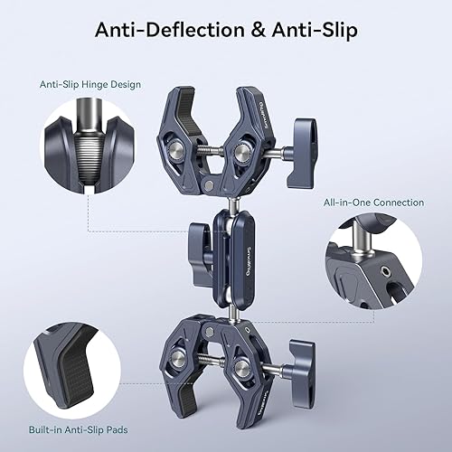 Miniatura 5 de SmallRig Super Clamp con abrazaderas dobles en forma de cangrejo, abrazadera de cámara doble, adaptador de cabeza de bola doble de brazo mágico para