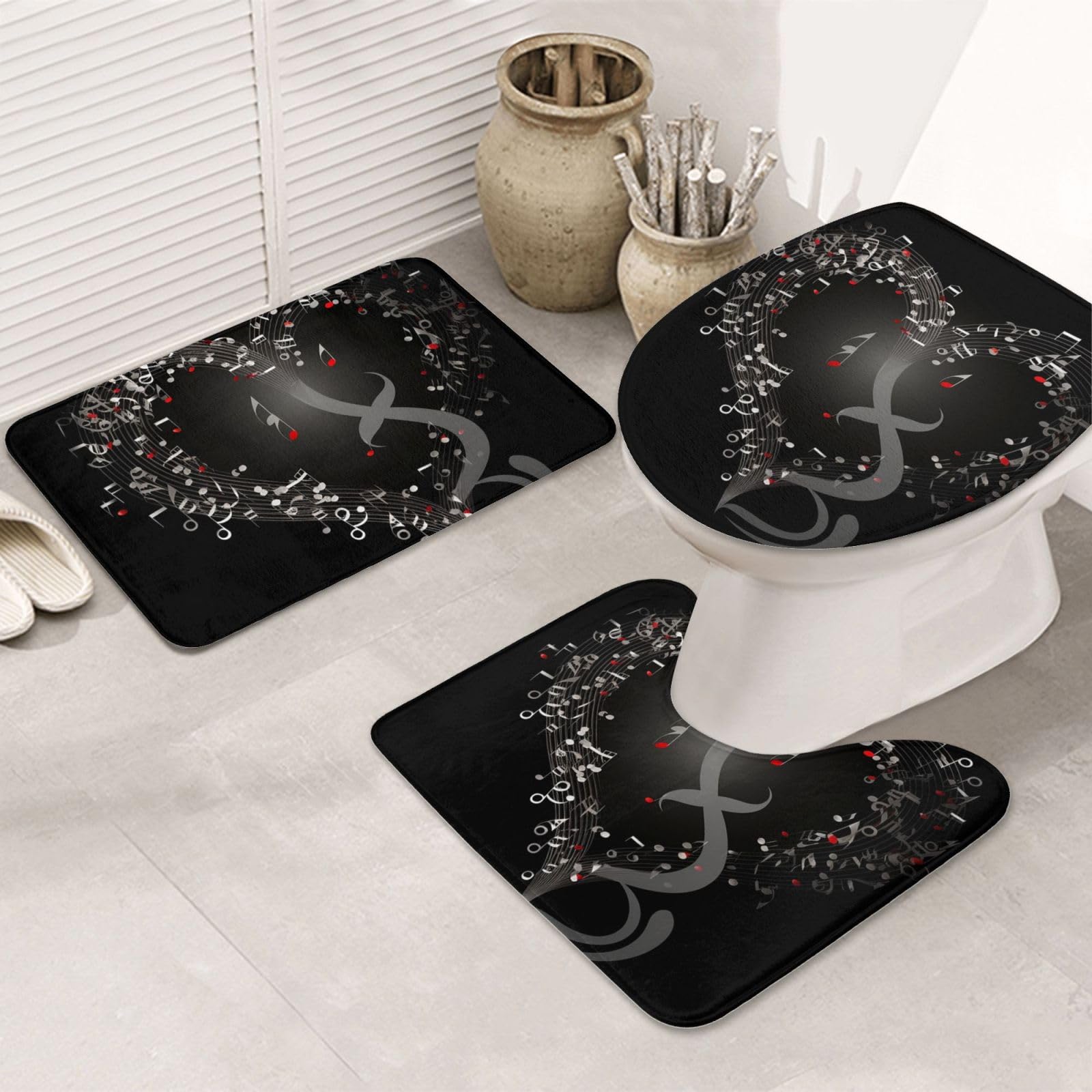 Tapis de salle de bain lot de 3 absorbants antidérapants forme U motif cœur