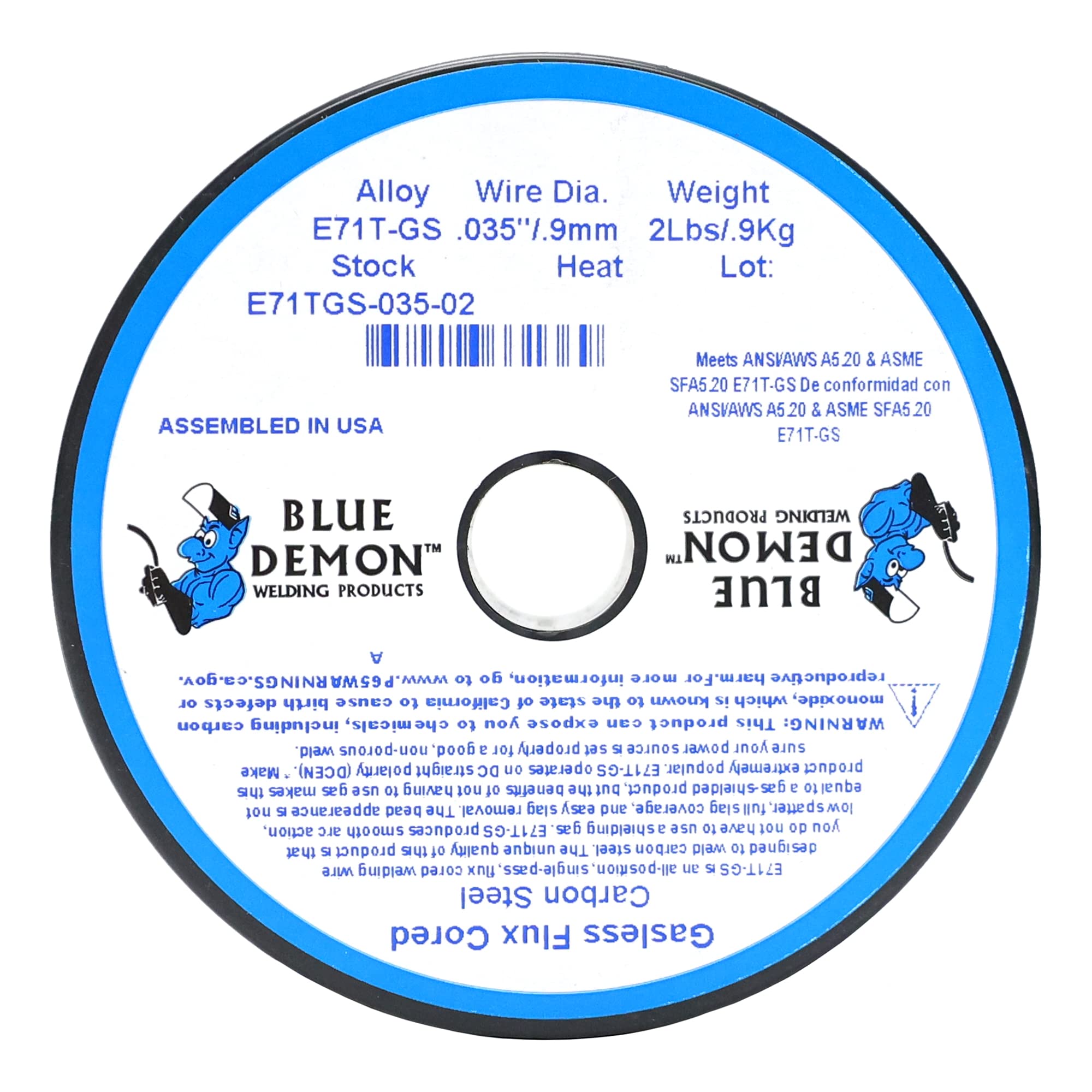 Blue Demon E71TGS X .035” X 2 LB MIG/GMAW Gasless Flux Core Carbon