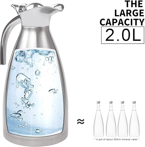 Miniatura 4 de FULITY - Jarra térmica de acero inoxidable con doble pared aislada al vacío y botón de presión, color plateado