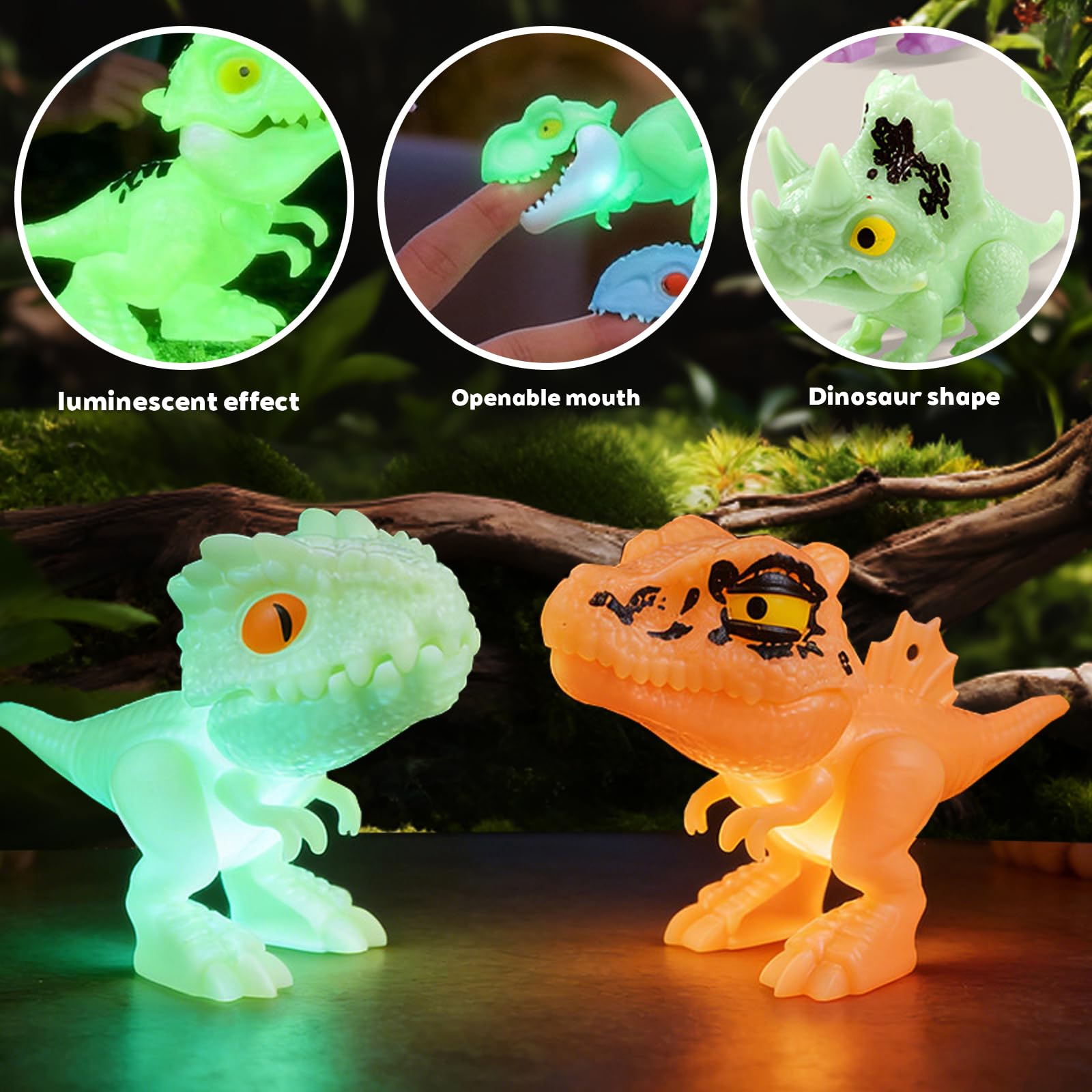 LUKIUP 10 Pièces Lumineux Dinosaure Jouet, Nouveau Populaire Dinosaure Jouet Phosphorescence, Mini Figurines, Jouets Dinosaures à Mordre Les Doigt, Cadeau de Jeu pour Garçons et Filles - 3
