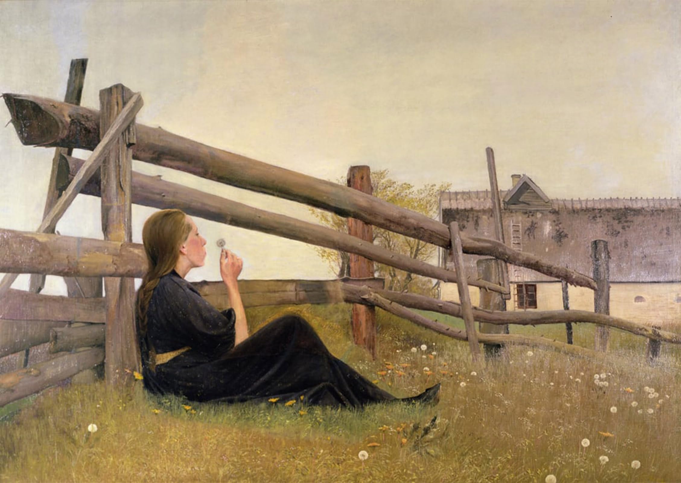 SERENDIPITP Abstract Painting Mural Print Picture Wall Decor Painting June Girl Blowing Dandelion Seeds by Laurits Andersen Ring Vintage Wall Artwork for Home Decor 60x90cm