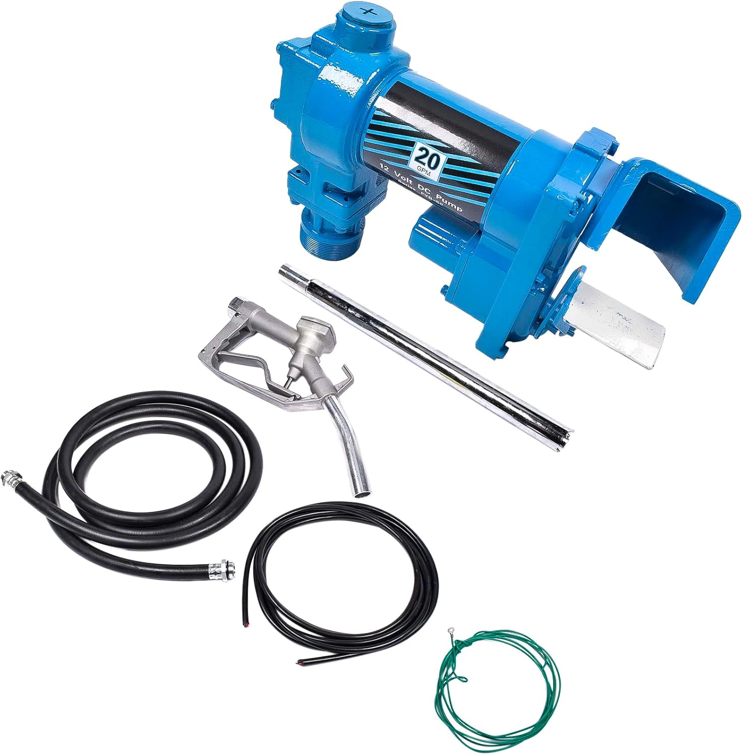 20 GPM 12 Volt Fuel Transfer Pump High Flow DC Transfer Pump Gasoline Pump for Transfer of Gasoline, Diesel, Kerosene, Ethanol & Methanol Blends & Biodiesel, with Discharge Hose & Manual Nozzle, Blue