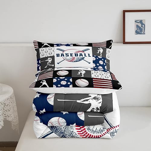 Miniatura 5 de Juego de ropa de cama individual de béisbol deportivo para niños y adolescentes, juego de edredón de atletas de béisbol para niños, juego de edredón