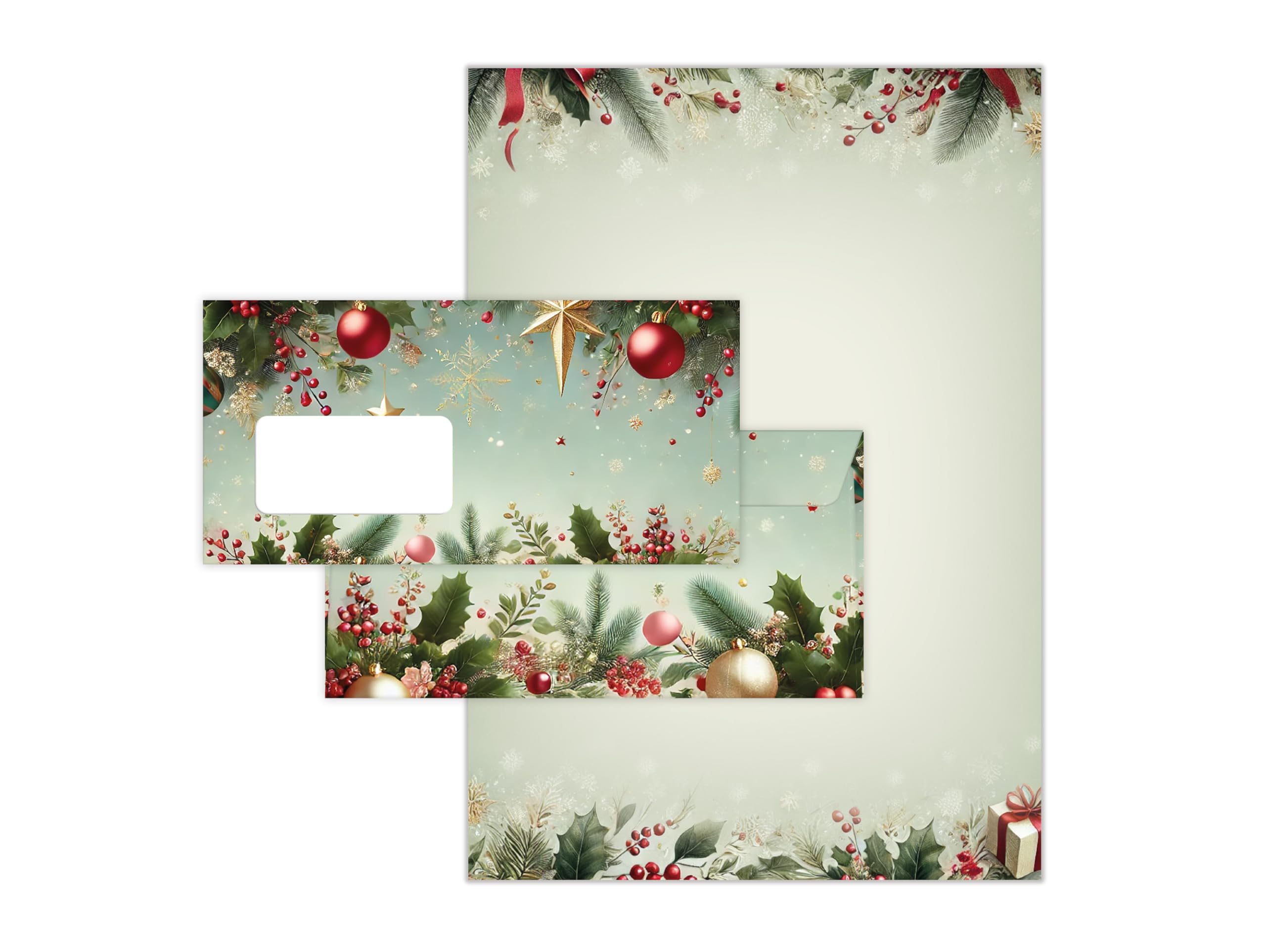 Briefpapier Weihnachten Weihnachtsbriefpapier mit Umschlag Umschlägen mit Fenster Weihnachtspapier A4 für Kunden (250 Blätter + 250 Umschläge)