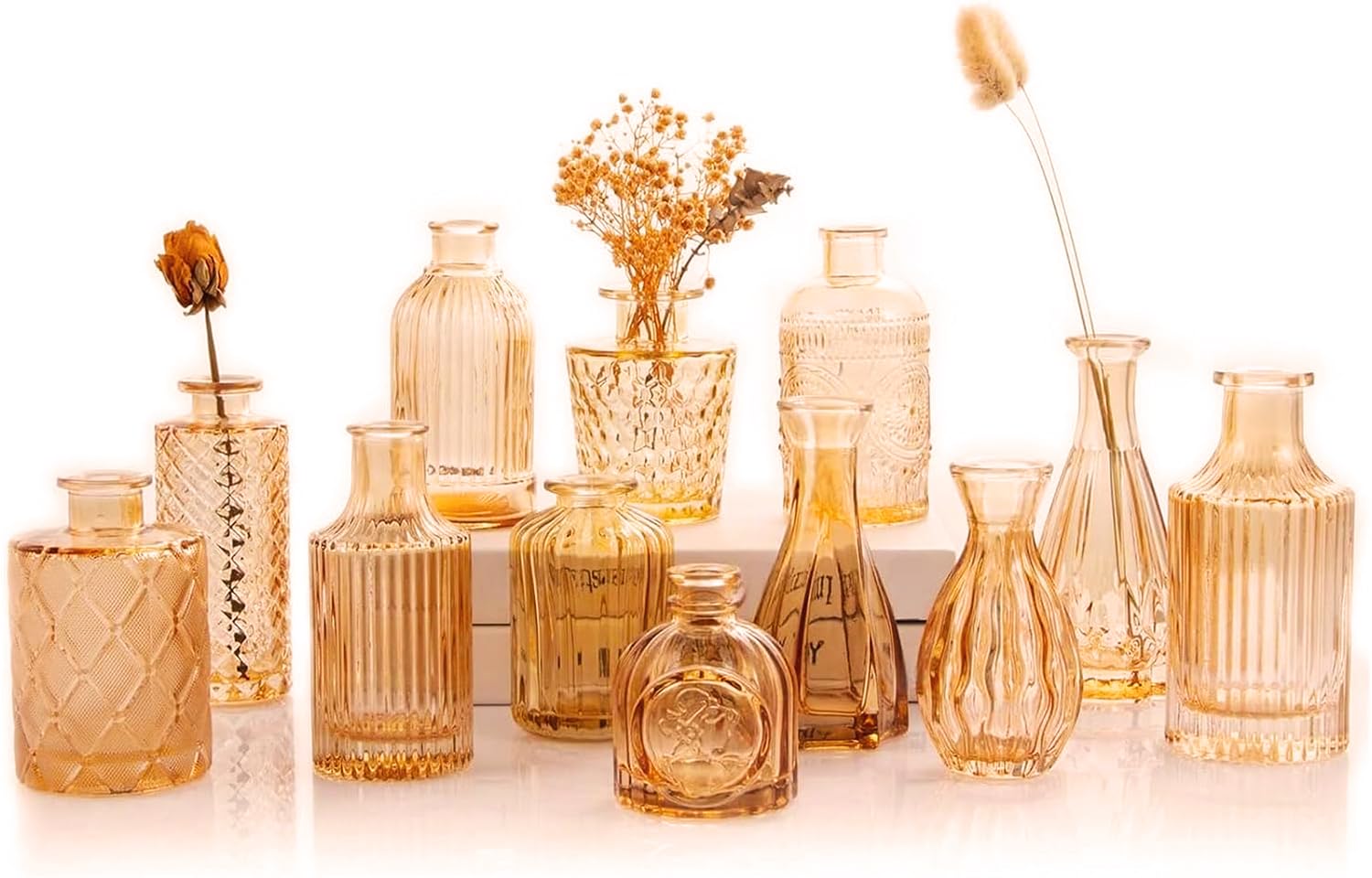 THE WHITE SHOP 12 PCS Glass Vase Small Flower Vase, Blue Bud Vase for Centerpieces in Bulk, Mini Vintage Vase for Rustic Wedding Decorations, Office and Home Table Flower Décor