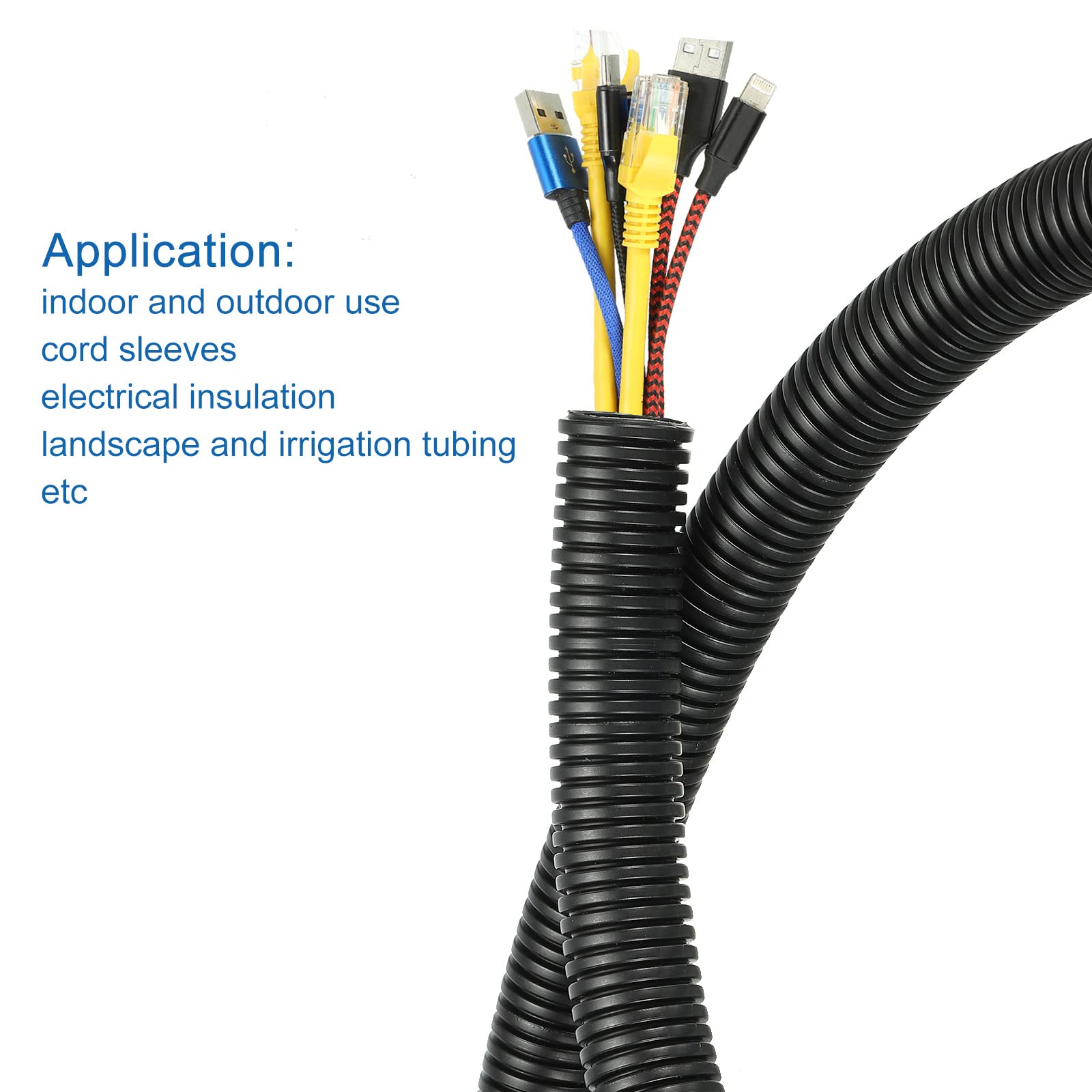 DMiotech 20mmx16mmx12m PP No-Dividido Corrugado Tubo Interior Exterior Cables Gestión para Envoltura Ordenado Oficina Jardín