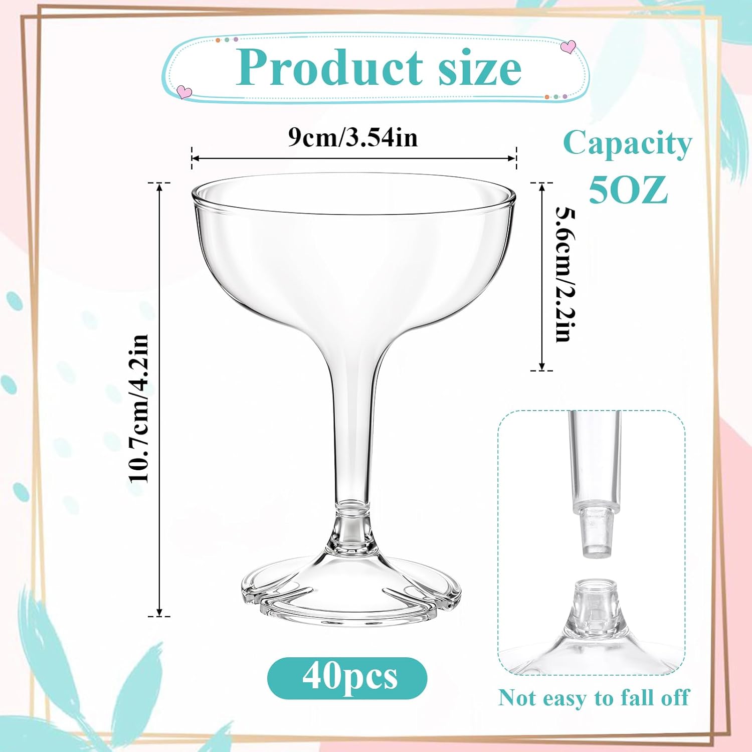 40 Pcs Acrylic Champagne Coupe Glasses, 5 oz Acrylic Martini Glasses for Party Champagne Tower, Unbreakable Margarita Coupe, Stackable Stemmed Margarita Coupes, for Wedding Birthday Party Bar - Image 2