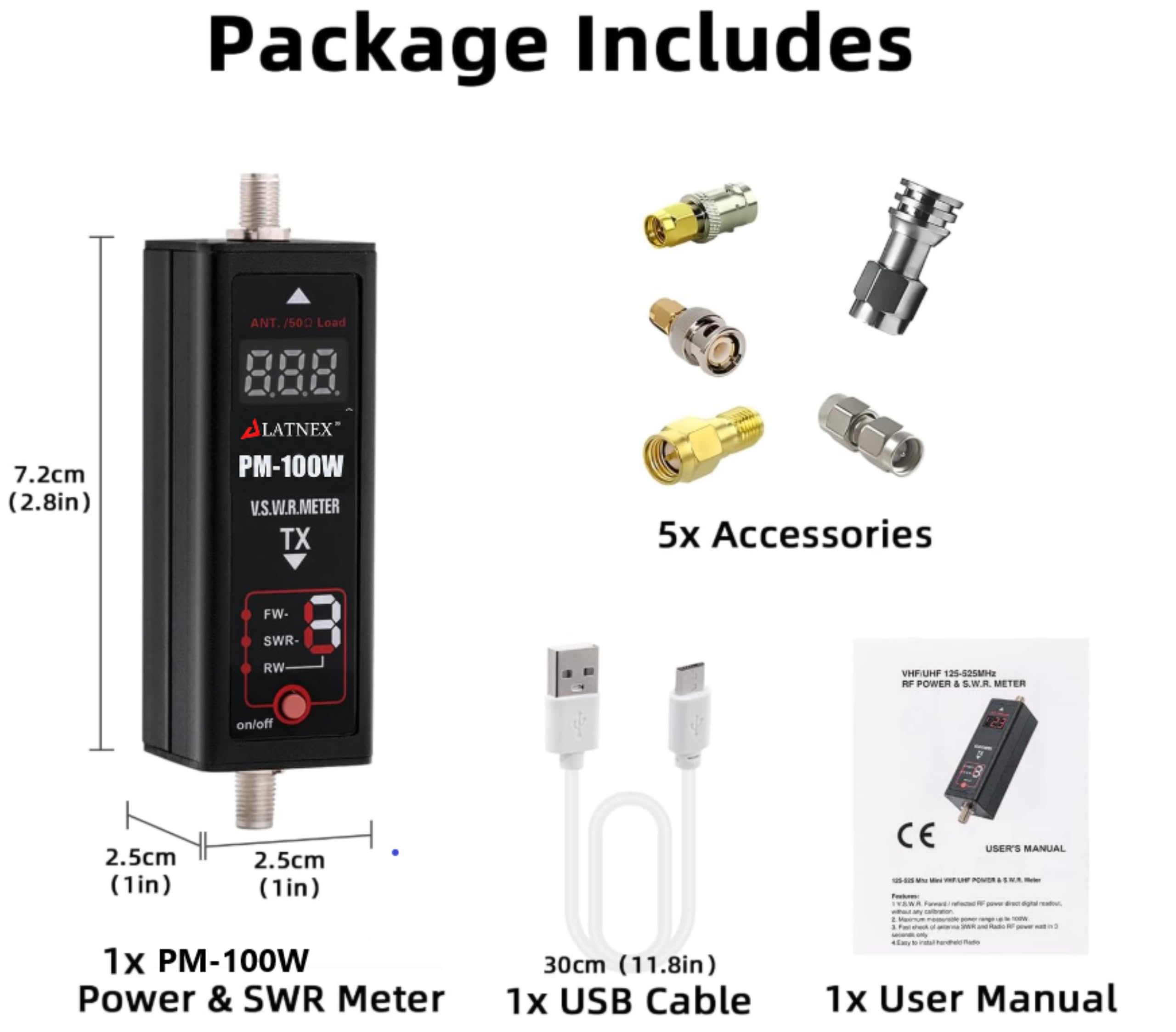 Amazon.com: LATNEX PM-100W Digital SWR Power Meter - 125-525MHz