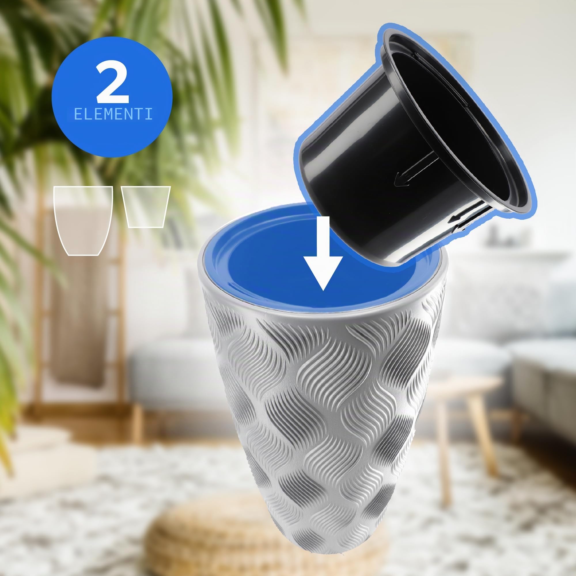 KADAX Vaso da fiori con inserto e manici, vaso in plastica in 5 misure, resistente ai raggi UV, resistente alle intemperie, vaso alto, vaso con effetto 3D (grigio, altezza: 58,5 cm)