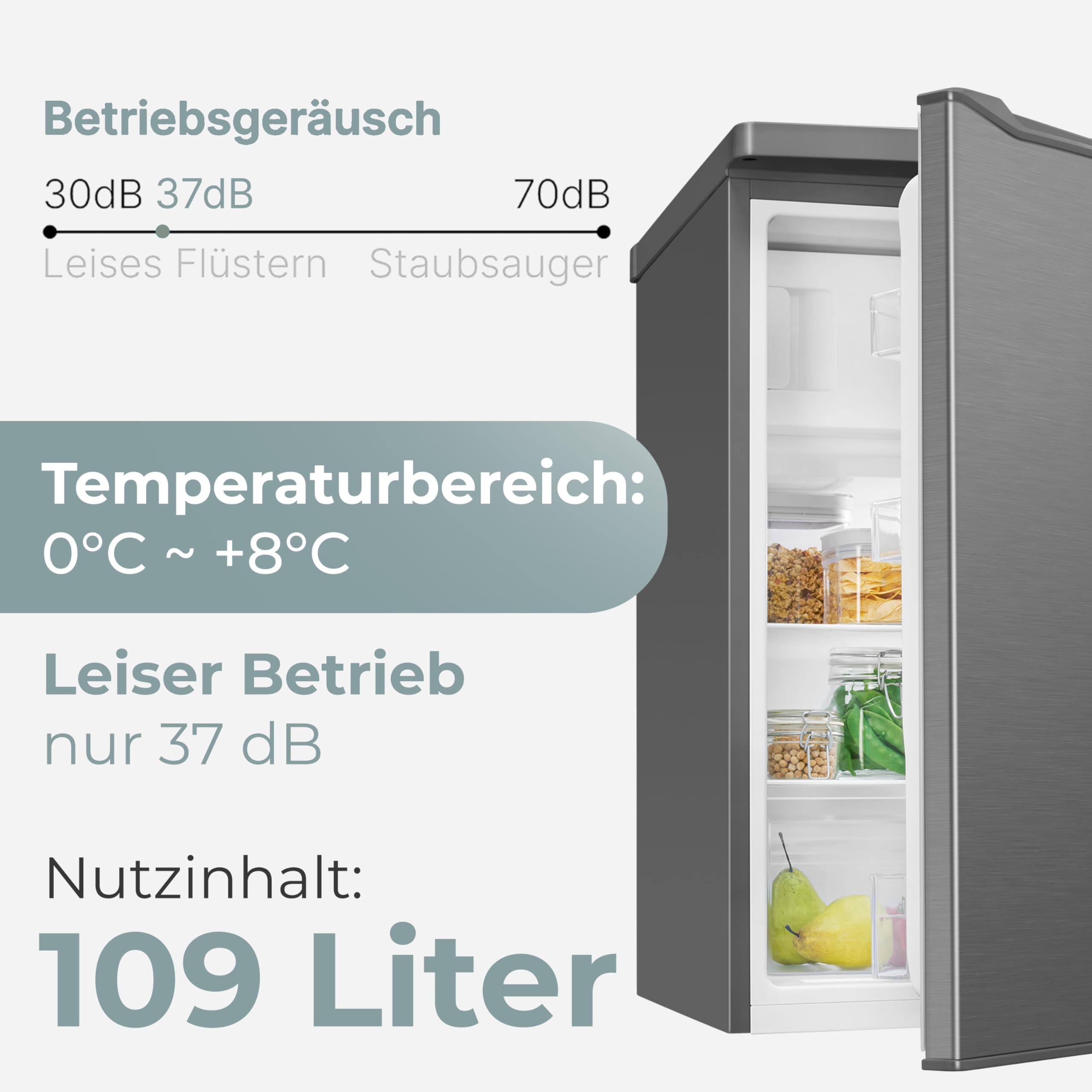 Clatronic Kühlschrank mit Gefrierfach 109L 85cm Energieklasse C leise 37dB KS 101 inox