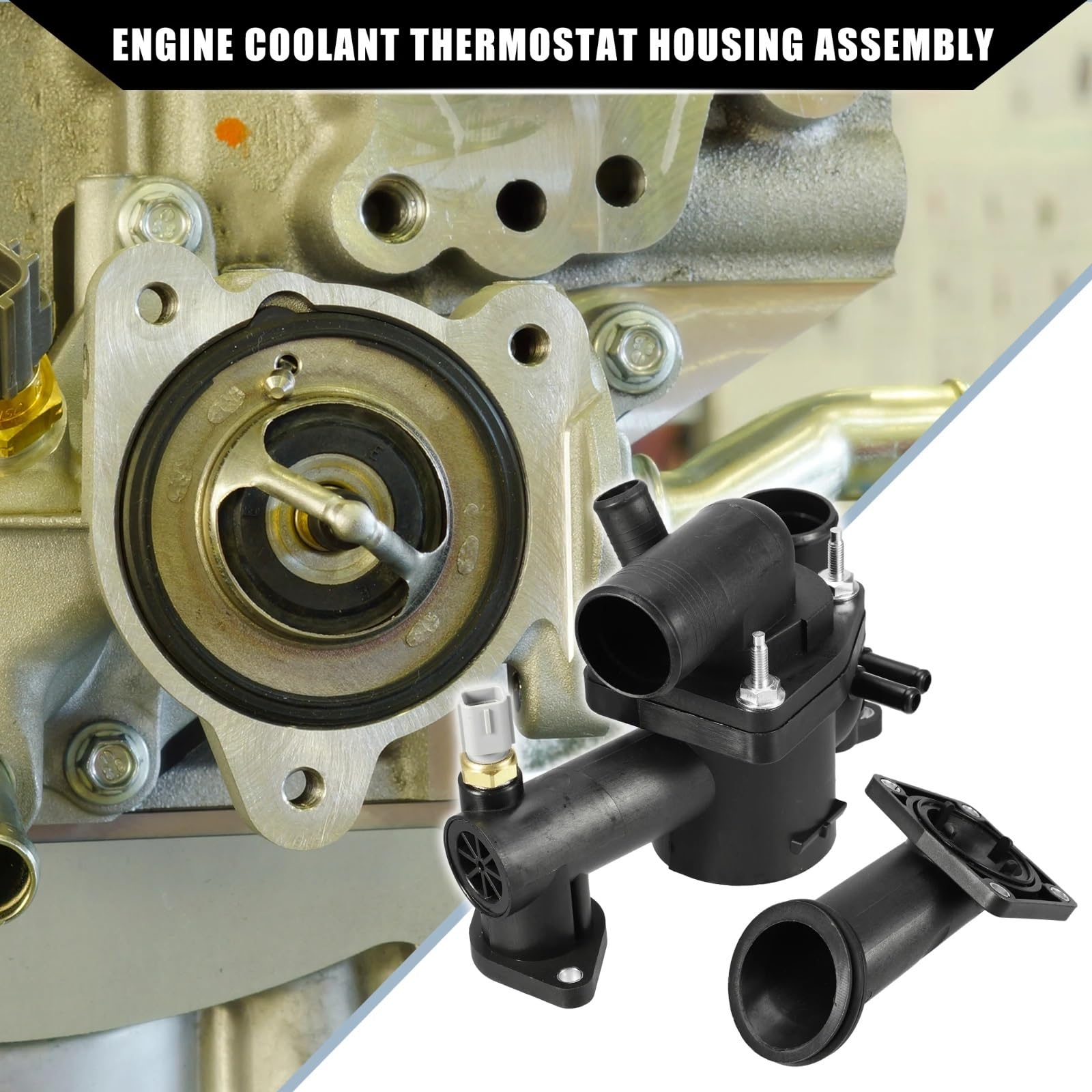 Compatible con Jaguar XK8 2003 2004 2005 2006 AJ89486 Conjunto de Carcasa de termostato de Control de Flujo de refrigerante del Motor con Sensor de Temperatura
