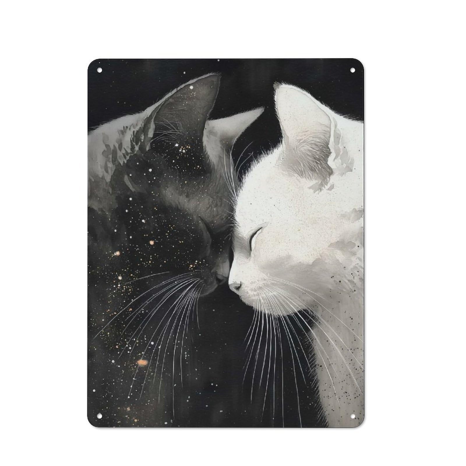 Junmoney Style-17 Rustic Tin Sign 40X30cm Featuring Yin And Yang Cats For Garage Or Workshop, For Garage, Workshop And Man Cave Decoration