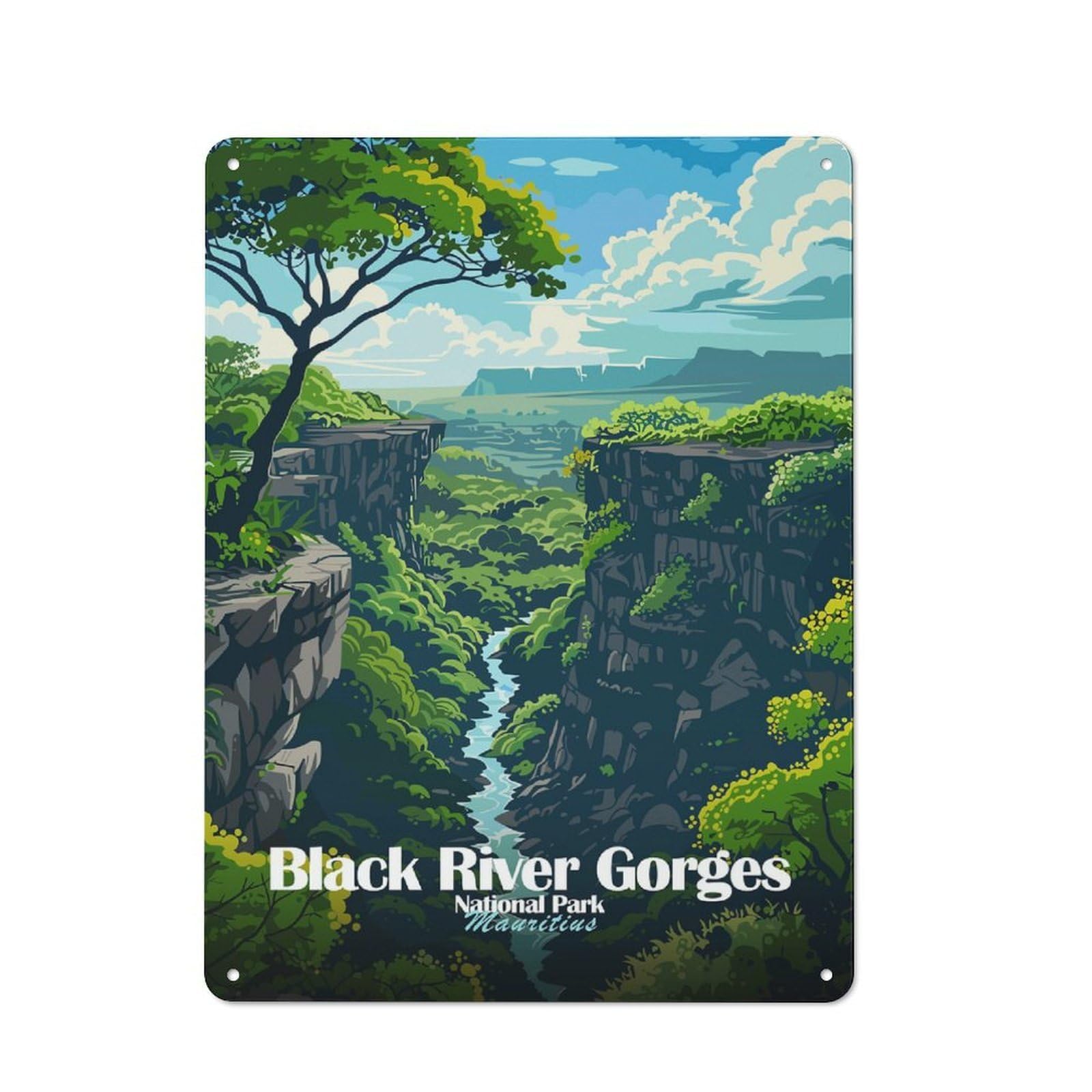 Junmoney Style-9 Metal Wall Sign 40X30cm Featuring Black River Gorges National Park, Mauritius For Living Room Wall, For Feature Wall Decorators