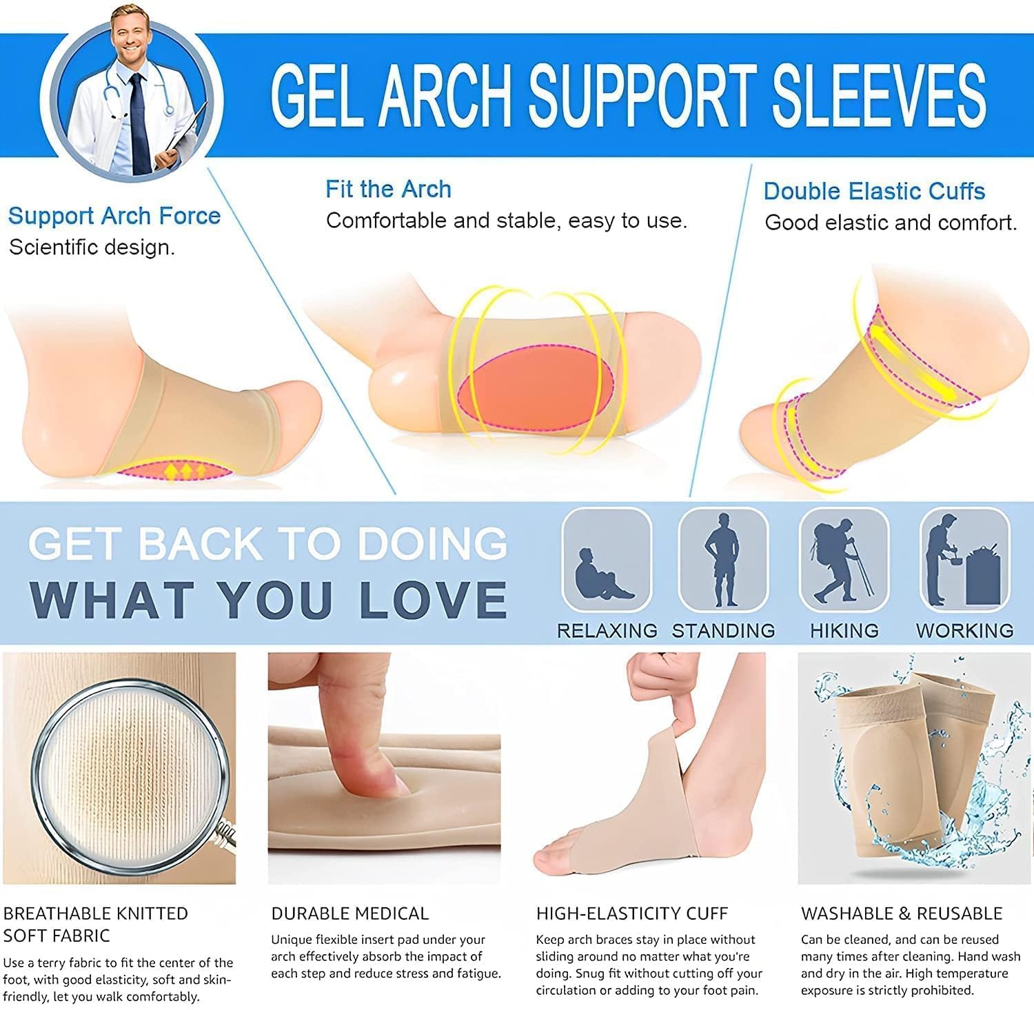 ERITIN Arch Support Sleeve Foot Care Gel Arch Support Sleeves for Foot Pain Relief Cushioned Pads for Flat Feet & Heel Support Unisex Foot Care 2