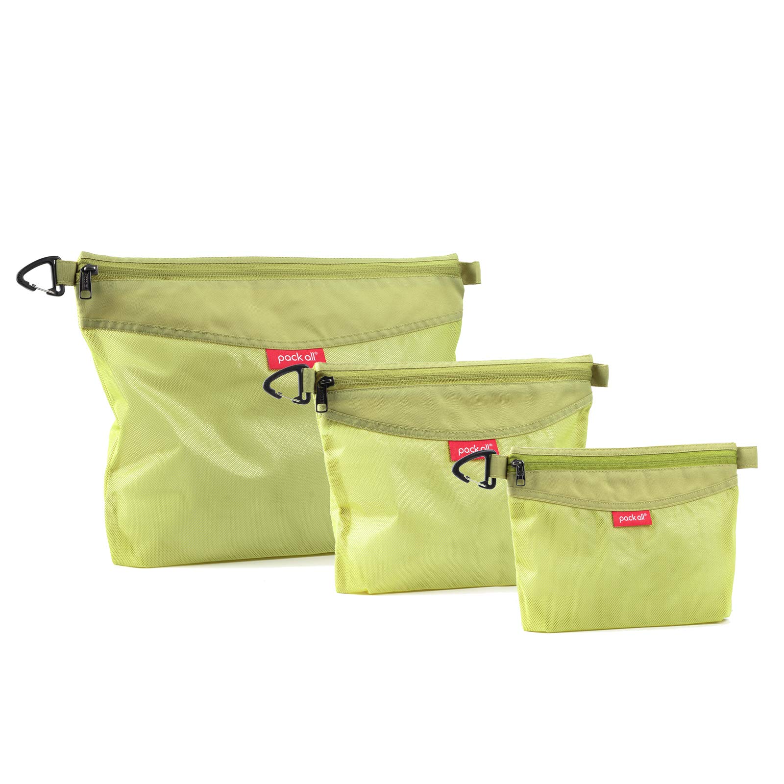 pack all 3 Pcs Water-resistant Material Zipper Pouch Set, Mesh Zipper Bags for Storage, Travel, Office (Green) ( Missing one)
