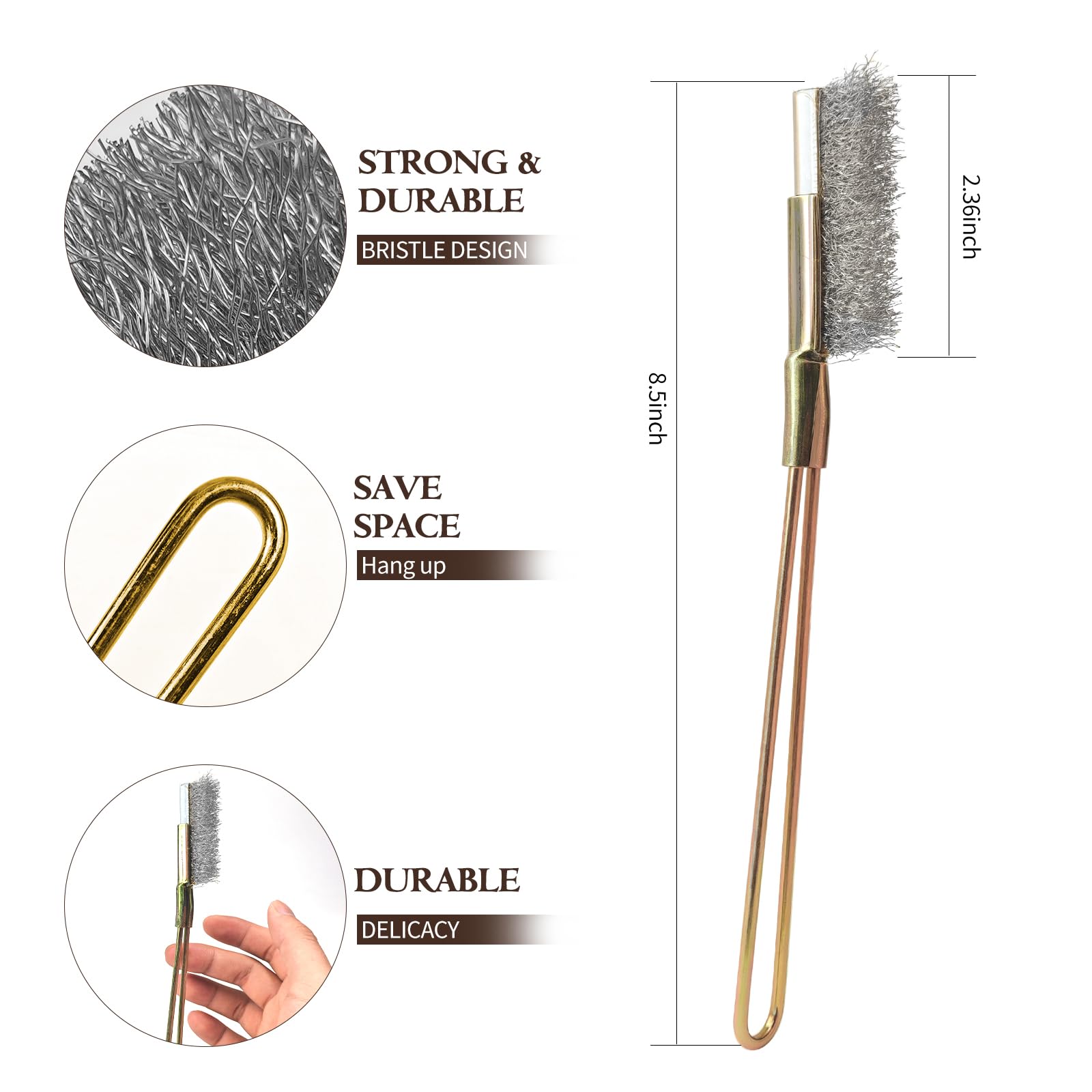 Zestaw szczotek drucianych, prosta szczotka, szczotka z drewnianym uchwytem, szczotki druciane ze stali nierdzewnej, platerowane miedzią / podobne do brązu, Clean Barbecue Grills, Remove Dirt