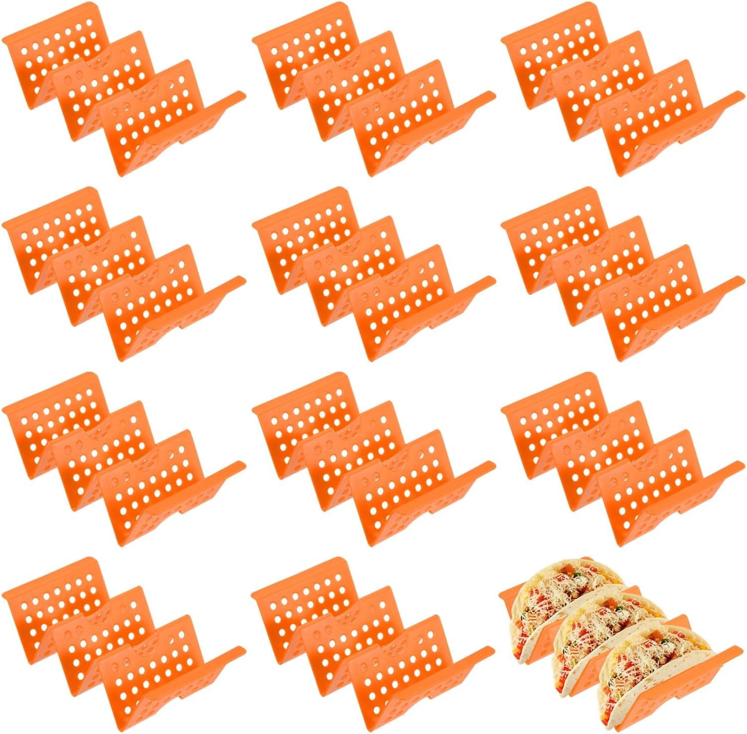 uxcell 12 Pcs Taco Holder Stands, Plastics Hollow Holder Can Hold 3 Soft/Hard Taco Street Tray Plates for Party Supplies Dishwasher and Microwave Safe, Orange