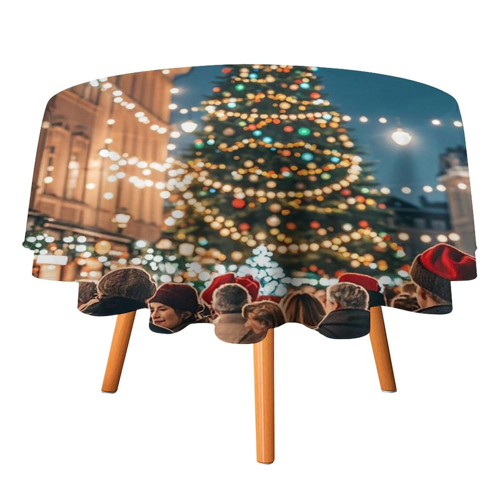 Nappe ronde imprimée de Noël lavable en machine 177,8x177,8 cm cuisine