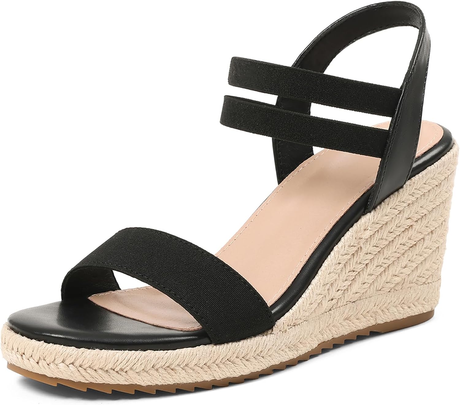 mikarka Wedges Sandals for Women - Elastic Strap Espadrilles Wedges, Slip On Open Toe Platform Sandals for Dressy Casual Summer Shoes